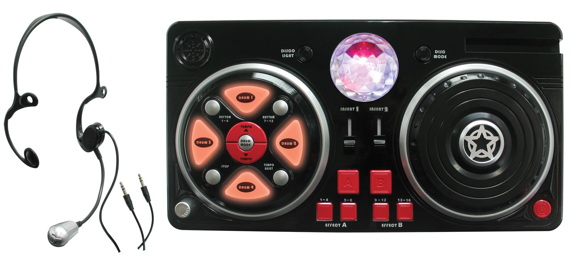 Disco DJ Mixer met hoofdtelefoon micro, discobal, ipod of mp4 aansluiting, Zwart