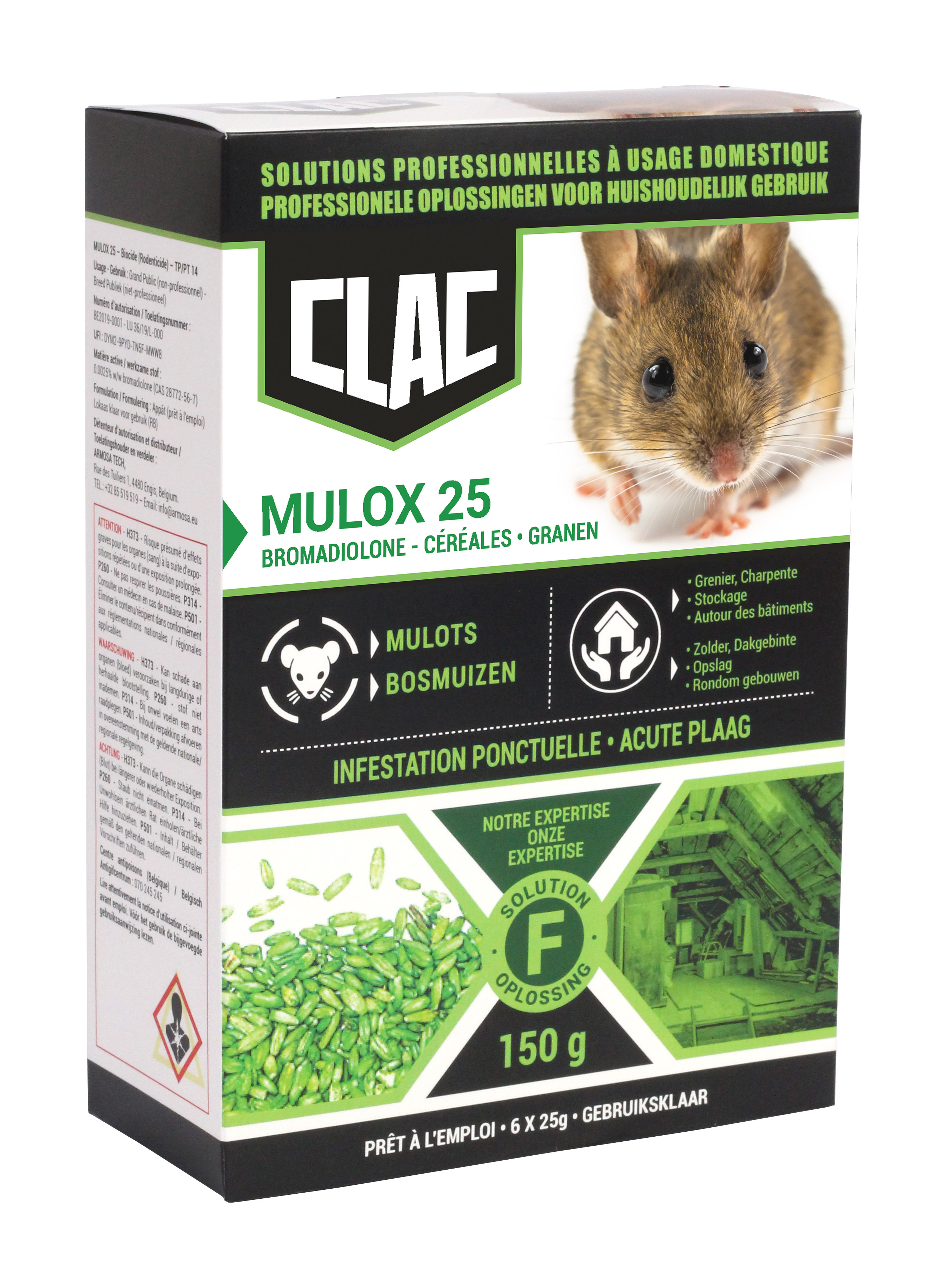 CLAC Mulots Graanlokaas 150 g (6x 25 g) tegen Bosmuizen, Muizen en Ratten