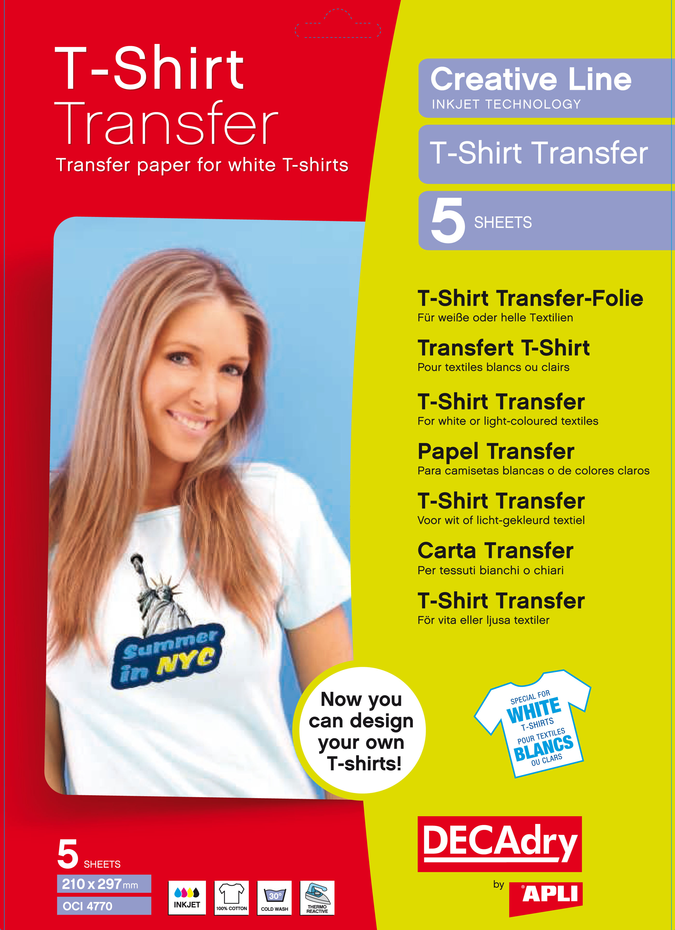 Decadry T-Shirt Transfer Folie A4 voor Wit - 5 Stuks
