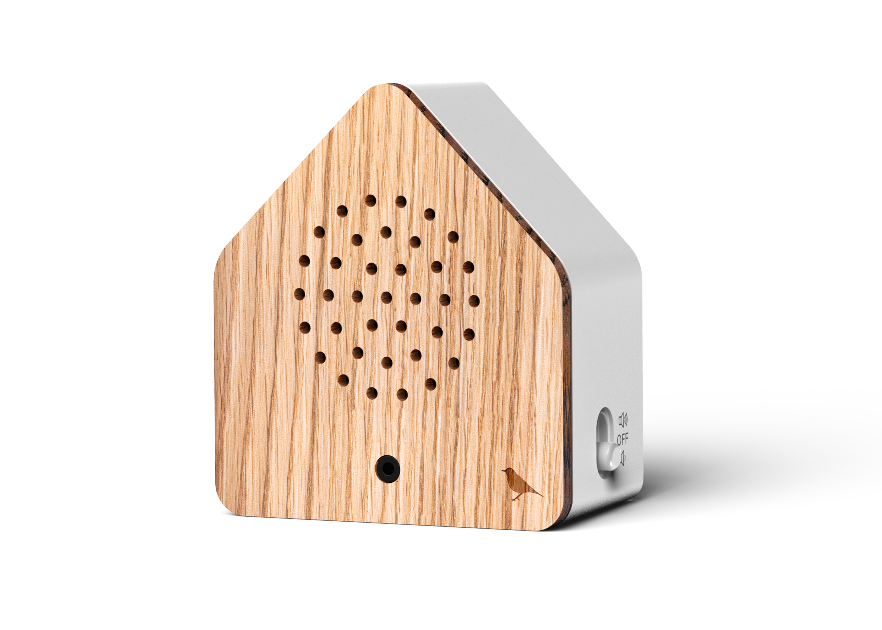 Relaxound Satellitebox Song Trush Wood - Box met Zanglijstergezang 60 sec. - 7x4x7.7 cm - met Bewegingssensor - Oplaadbaar via USB-C (incl.) - Wit/Hout