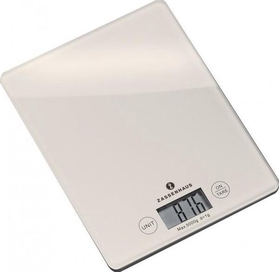 Zassenhaus Keukenweegschaal Balance Creme 16x21 cm - Digitaal - Glas - tot 5kg - op 1g - met LCD-scherm