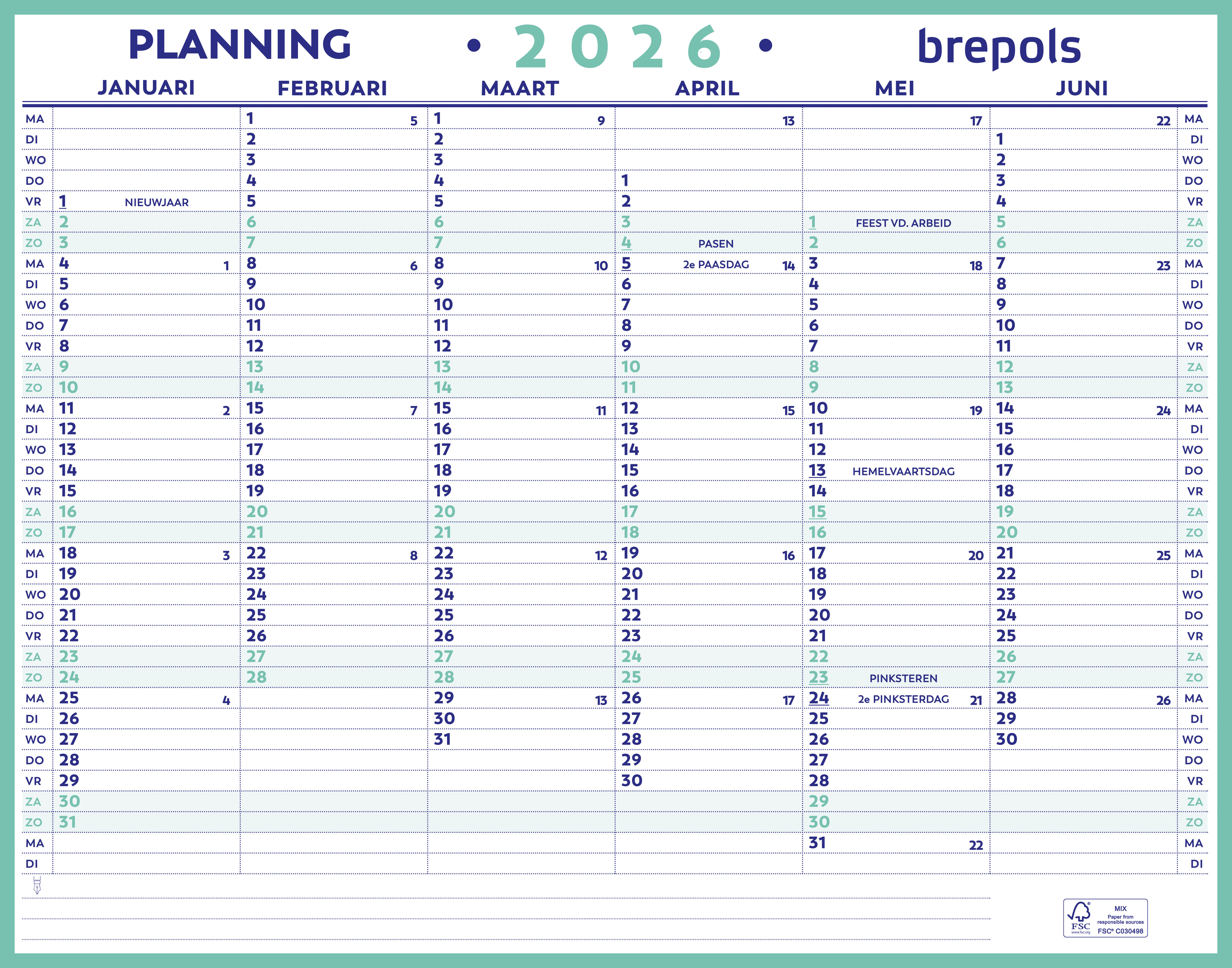 Brepols Kalender 2026 Maxi Planning 42x33 cm