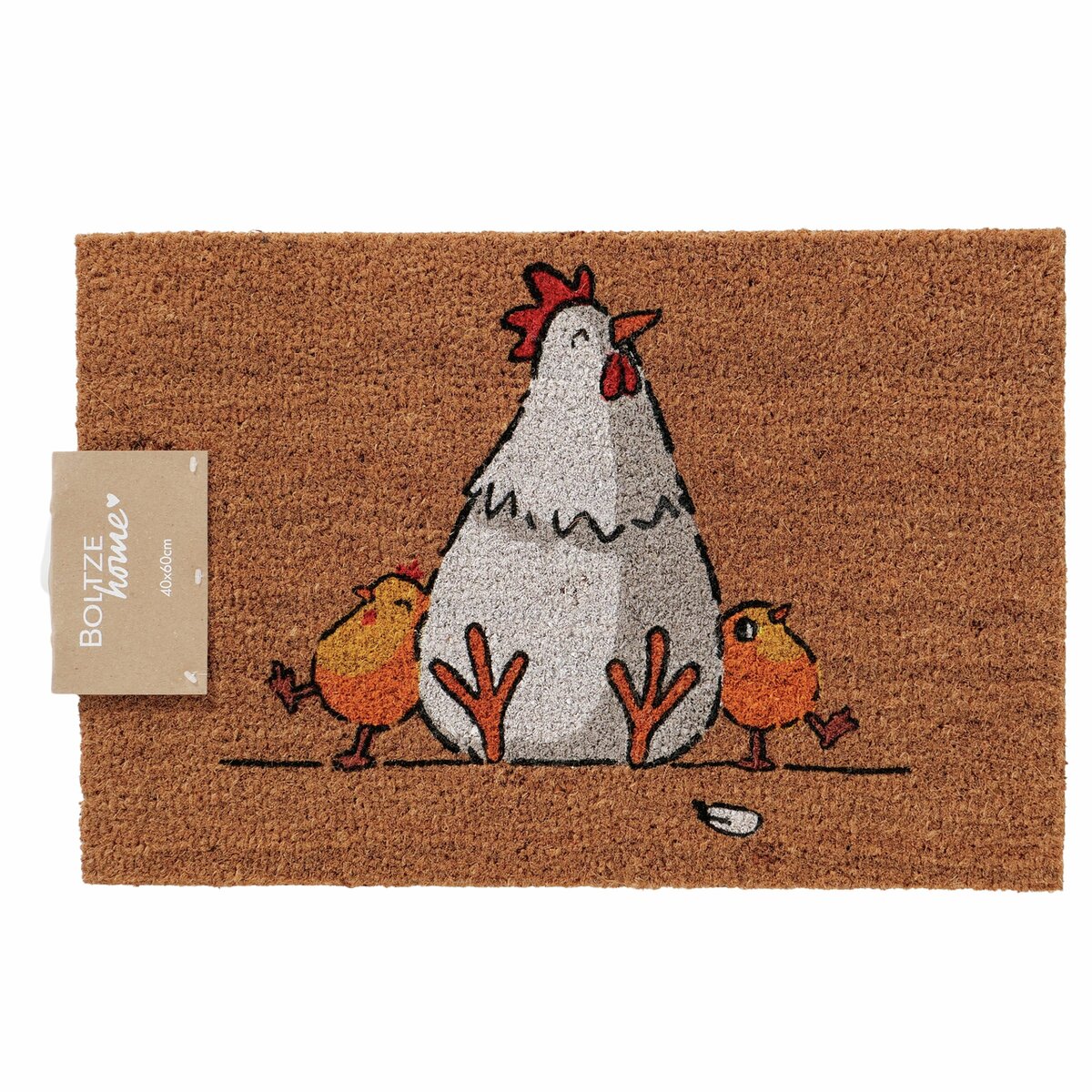 Boltze Home Deurmat Henny 60x40 cm - Kokosvezel - Kip met Kuikens