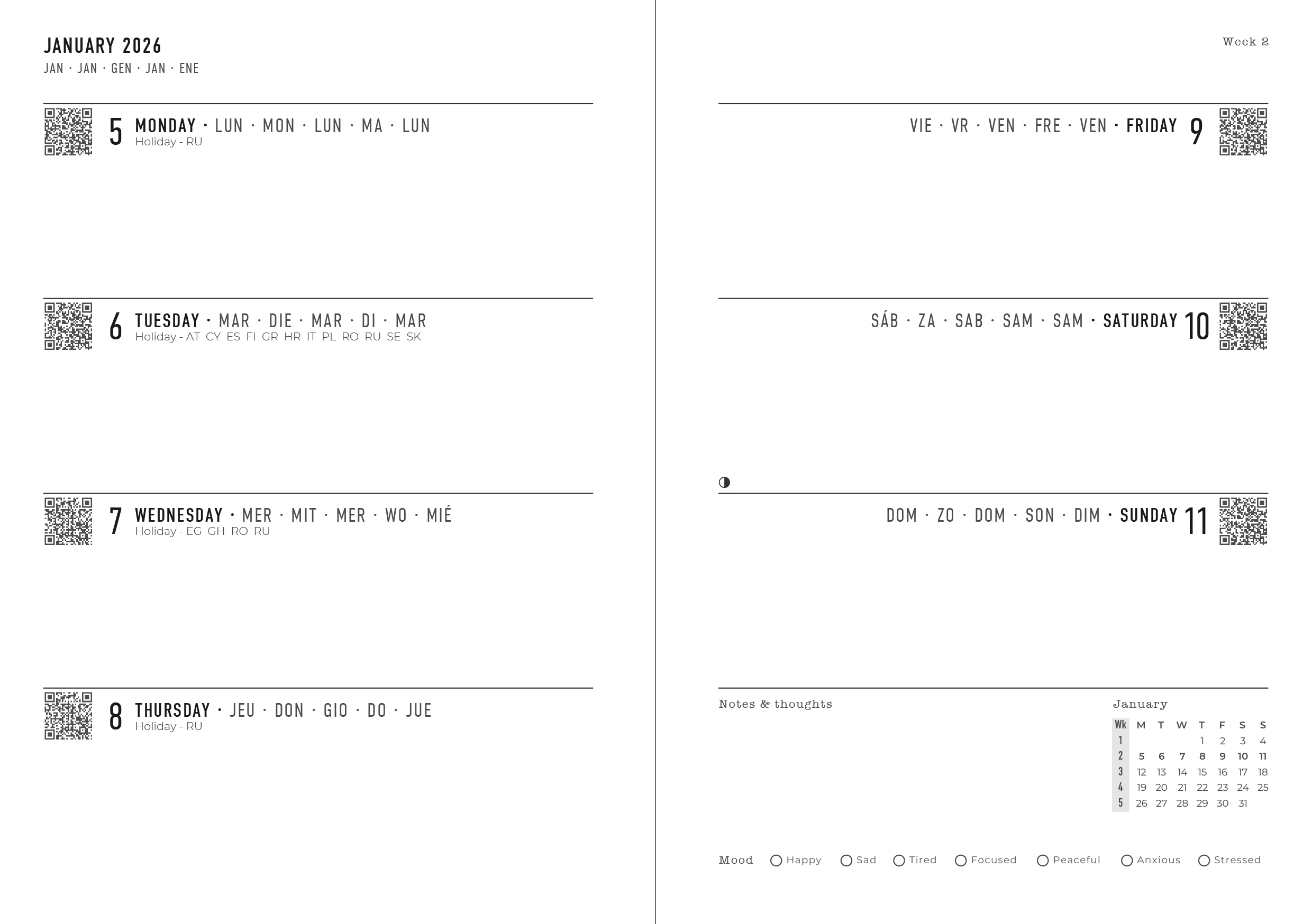 Letts Agenda 2026 Gradient A6 - 1week/2pag Internationaal assorti - per stuk