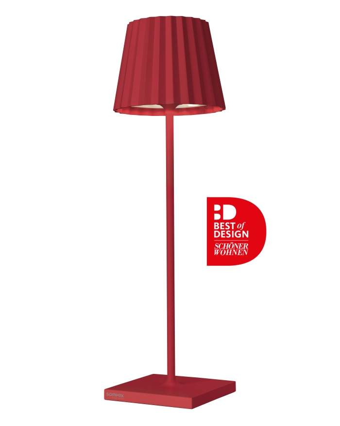 Sompex LED Tafellamp Troll 2.0 Red - 11x38 cm - Aluminium - Oplaadbaar (incl. Oplaadstation) - 2.4 W - voor Binnen en Buiten