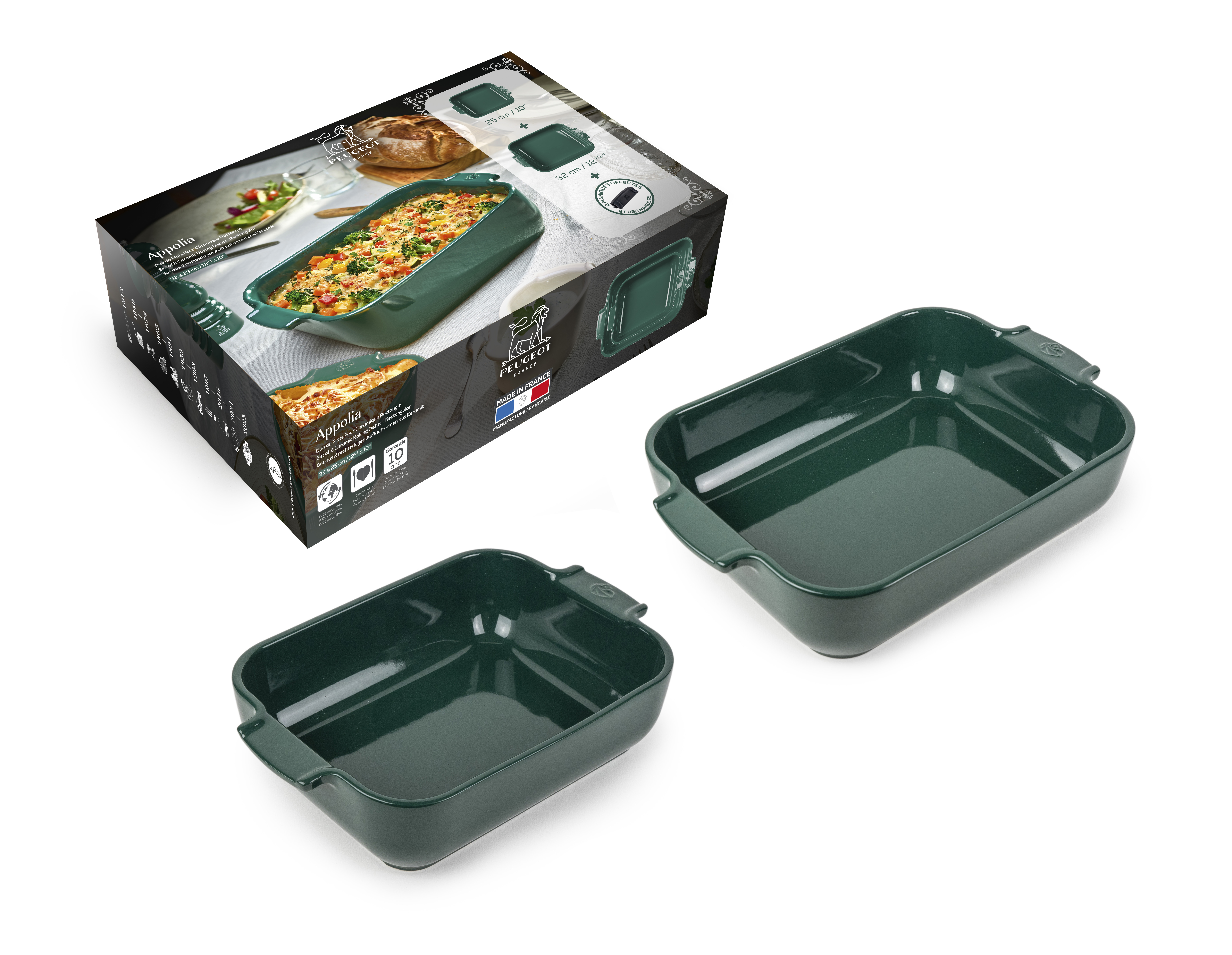 Peugeot Ovenschaal Appolia Duo Bosgroen Set 32cm & 25cm - Keramiek - Rechthoekig