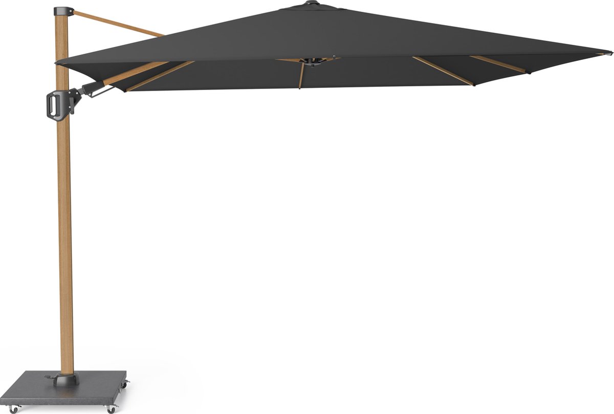 Platinum Challenger T2 Premium 3x3m Faded Black doek en Teak Look Frame - exclusief parasolvoet