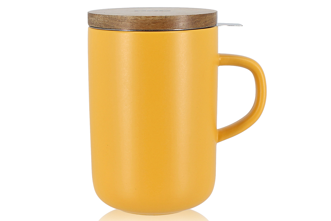 OGO Theemok Geel 500ml met Inzet en Acacia Deksel