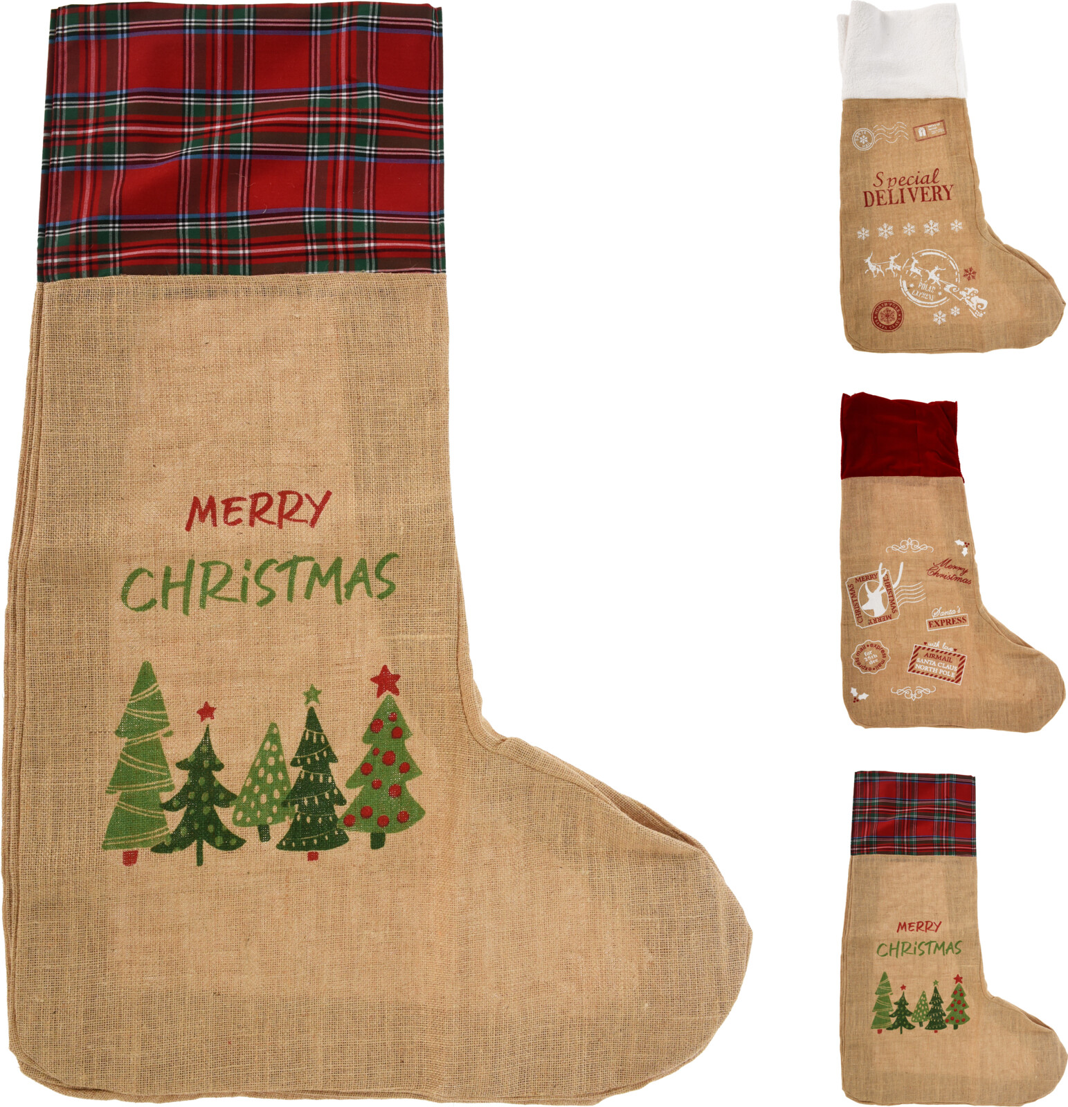 Kerstsok 90x35 cm - Jute - assorti - prijs per stuk