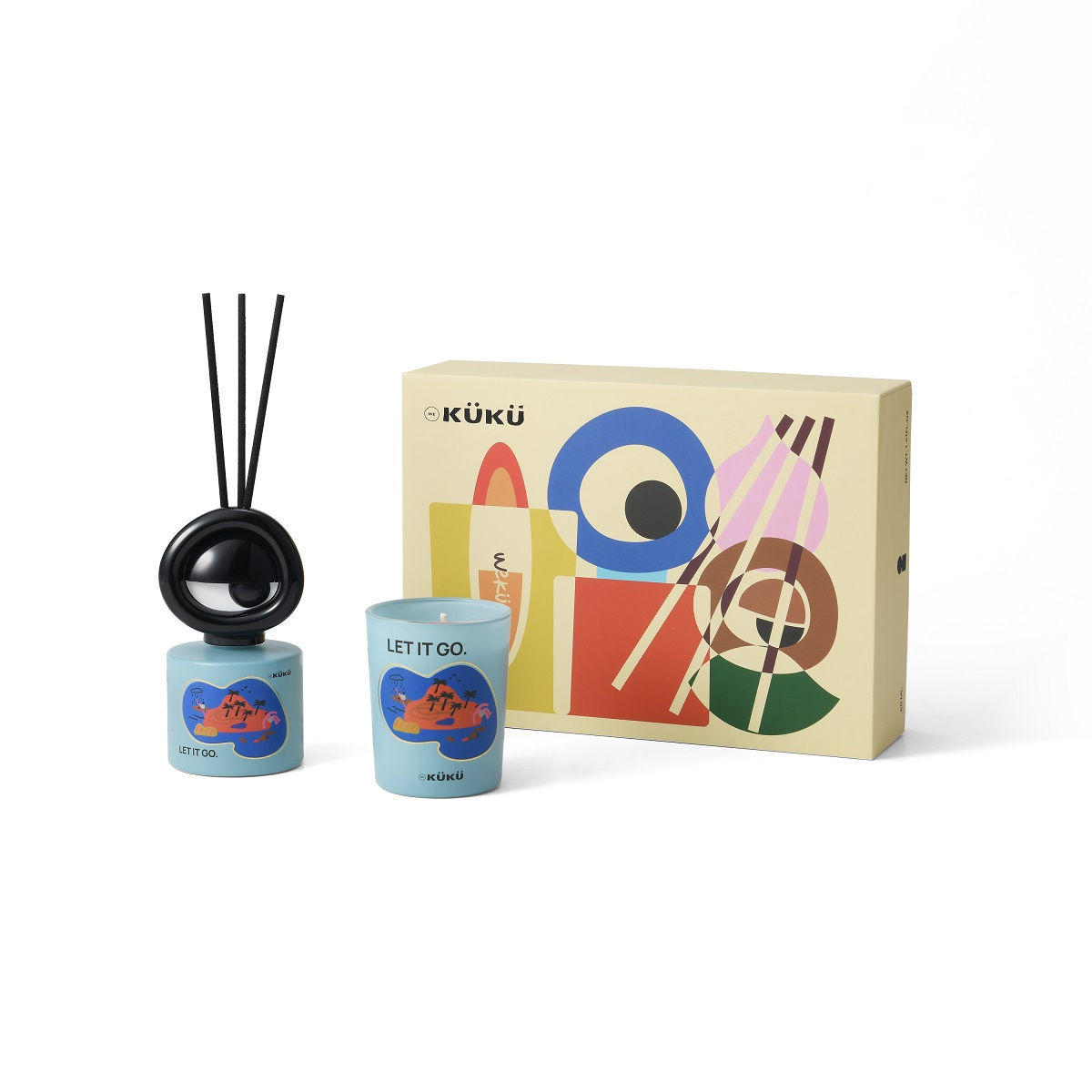 Wekuku Geschenkset Geurkaars & Geurstokjes Big Eye-Let it Go 40ml
