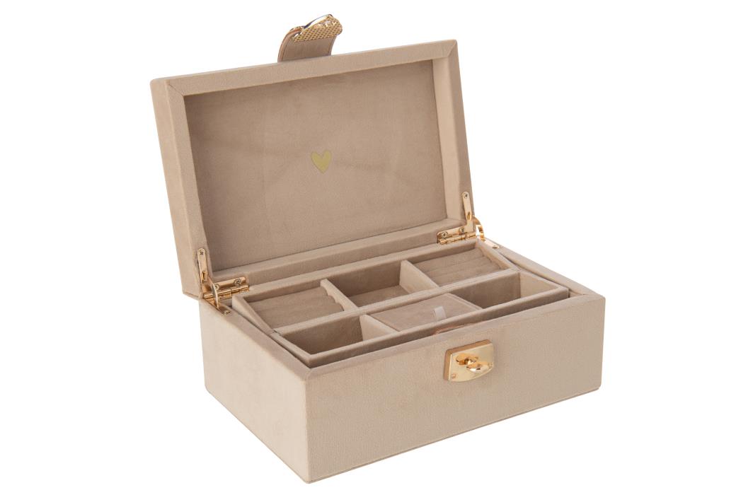 J-Line Juwelendoos Beige 21.5x14x9.5 cm - Fluweel