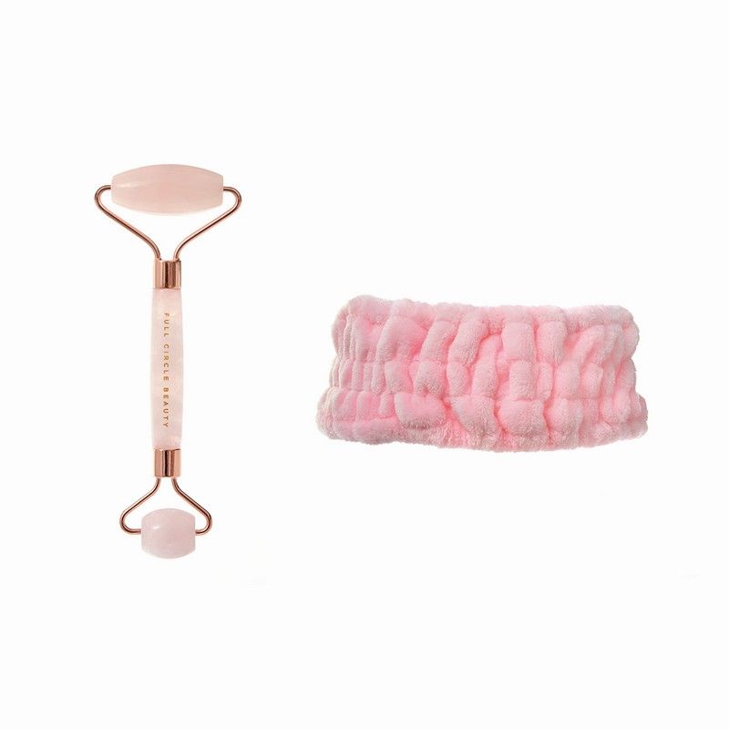 Full Circle Beauty Set Facial Roller + Haarband - Rose Quartz - Tweezijdig