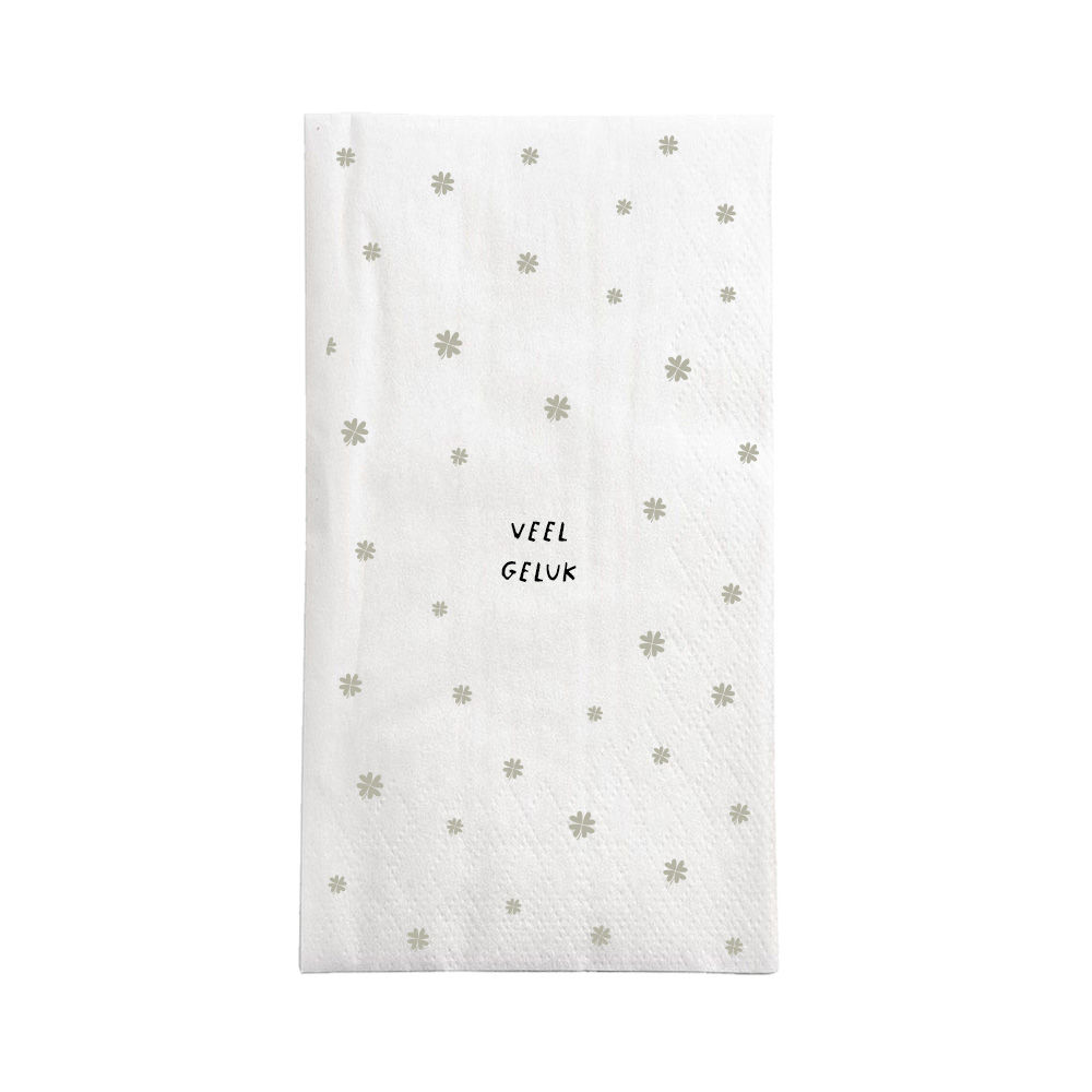 Zusss Servetten Veel Geluk Wit-Groen 11x20 cm - 15 stuks