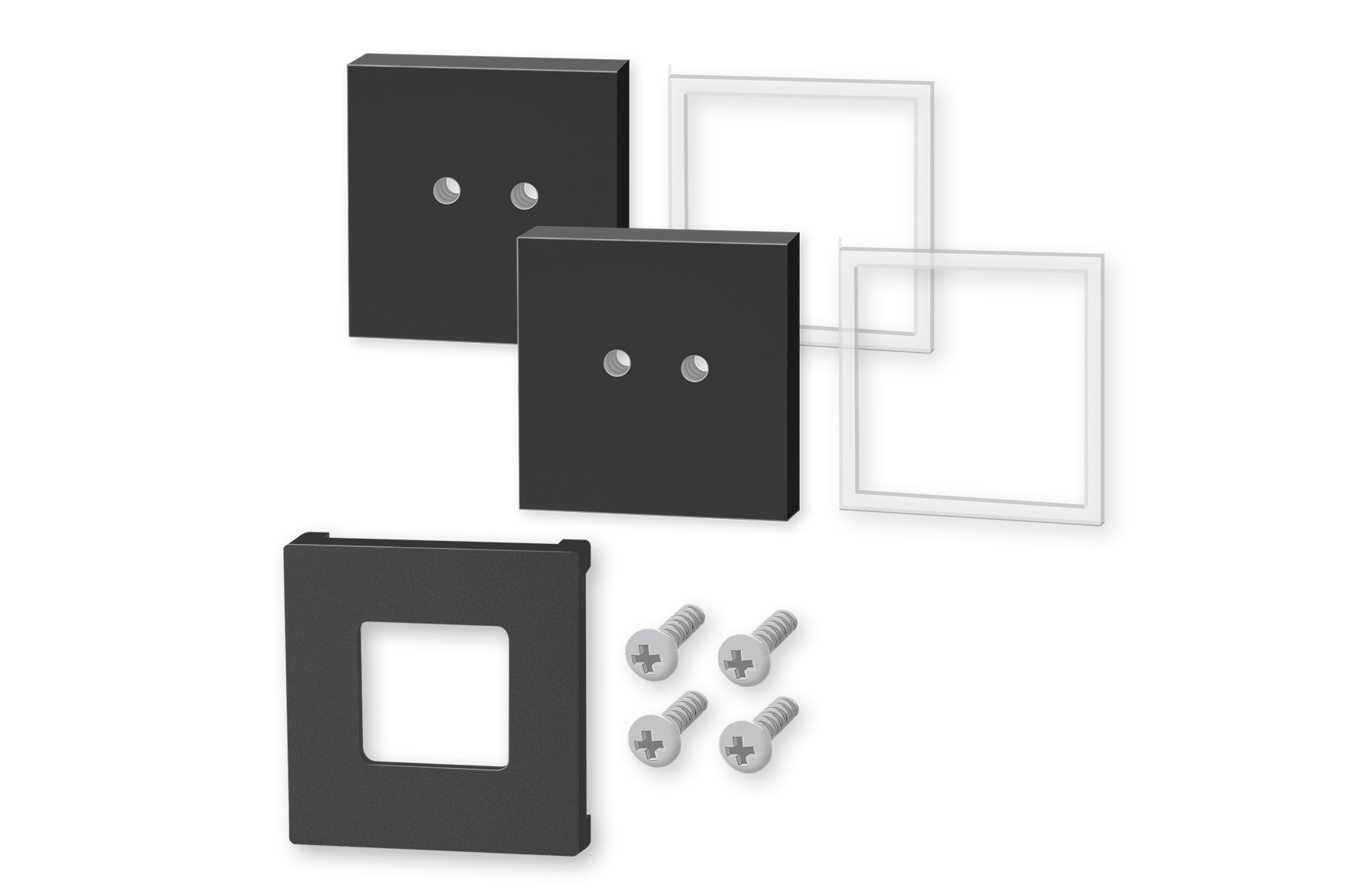 ZACK Wandhouder Carvo Set 2 stuks 4x4 cm- RVS- Zwart- voor Lijmbevestiging
