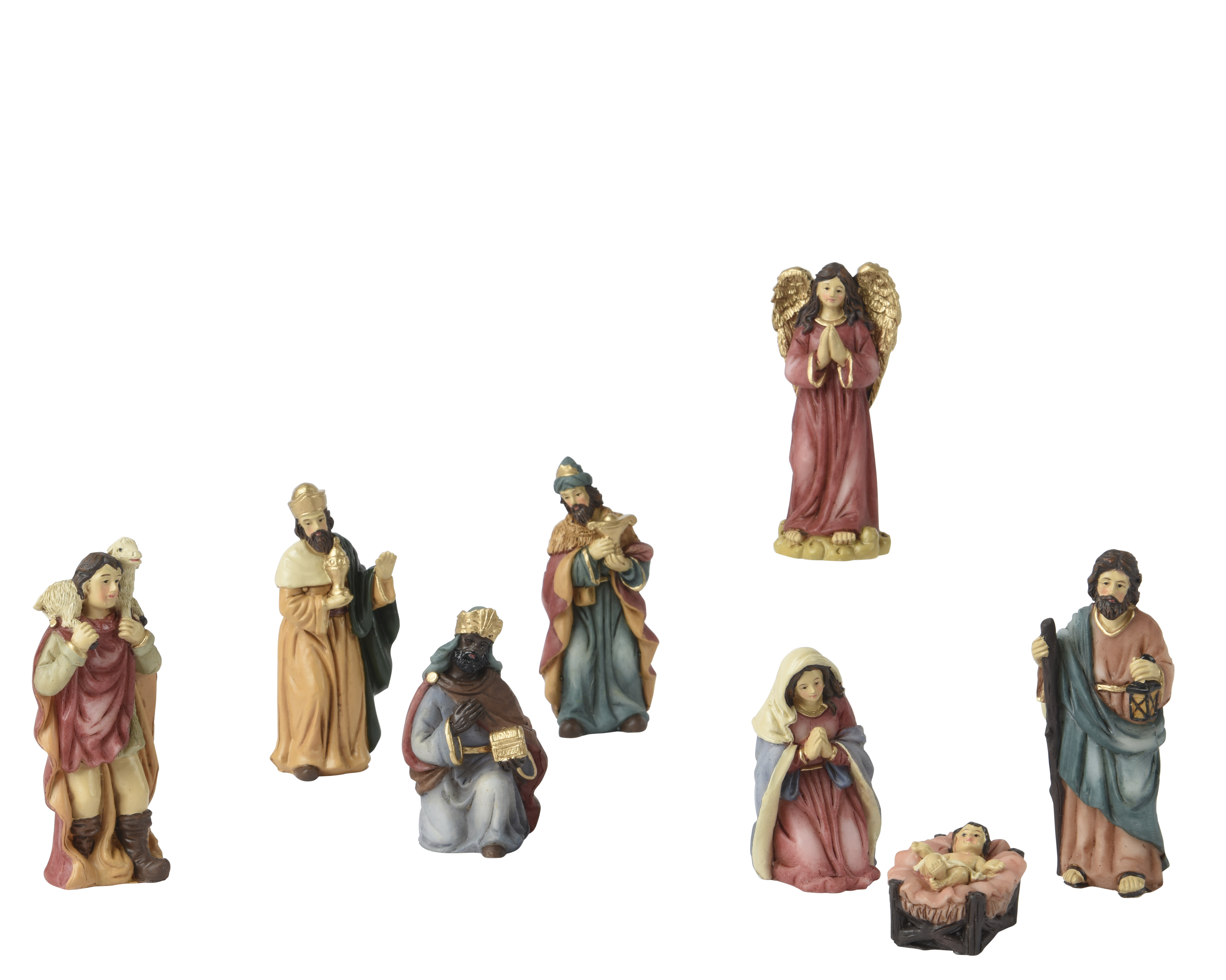 Kerstgroep 8 stuks - 9cm Multicolor - Maria/Joseph/Jesus/3 King/Angel/Sheperd