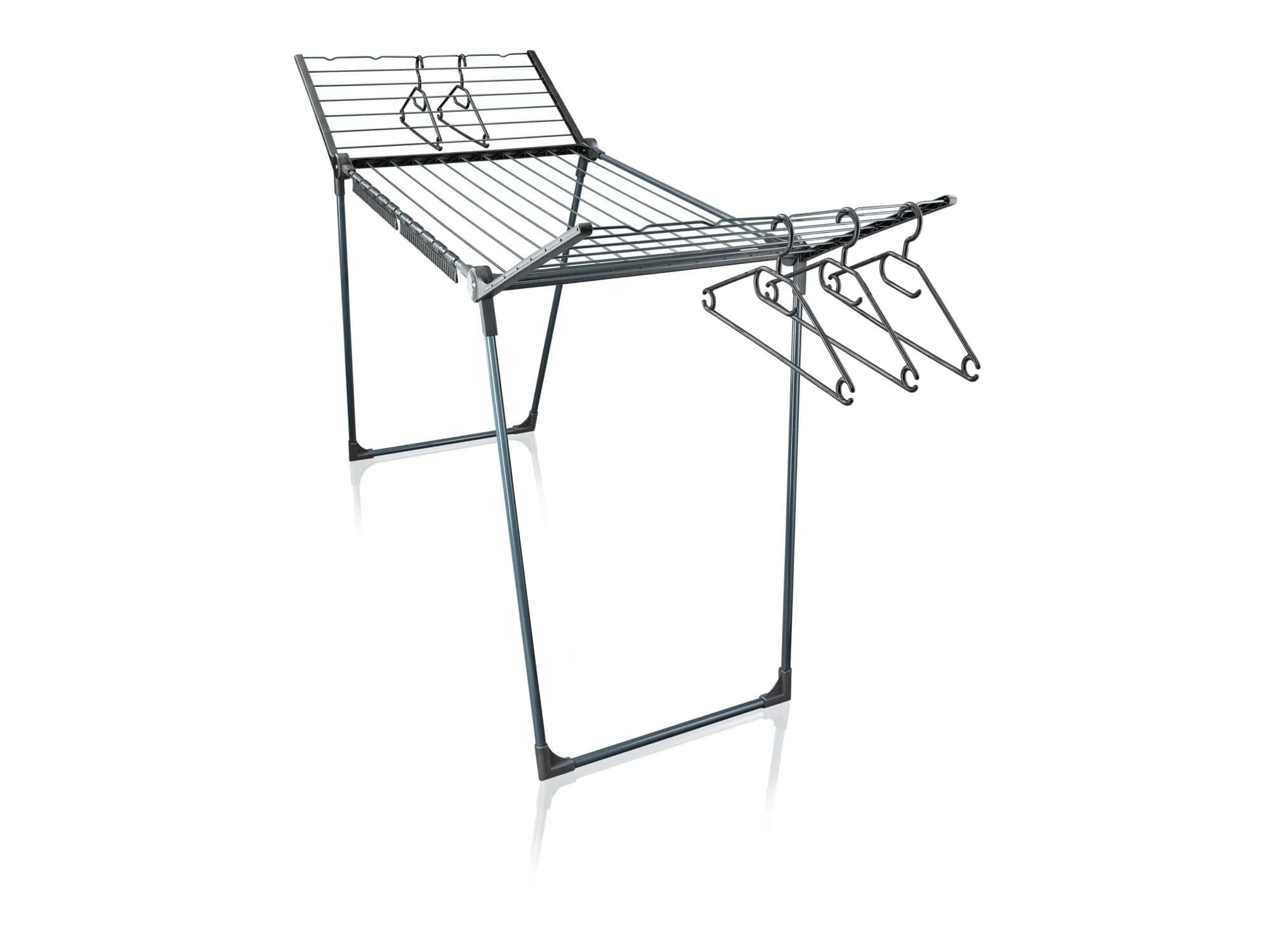 Leifheit Droogrek Pegasus 200 Solid Black - 20m - 66x167x87 cm - Klapvleugels - met Houders voor Klein Wasgoed/Kledinghangers - Zwart