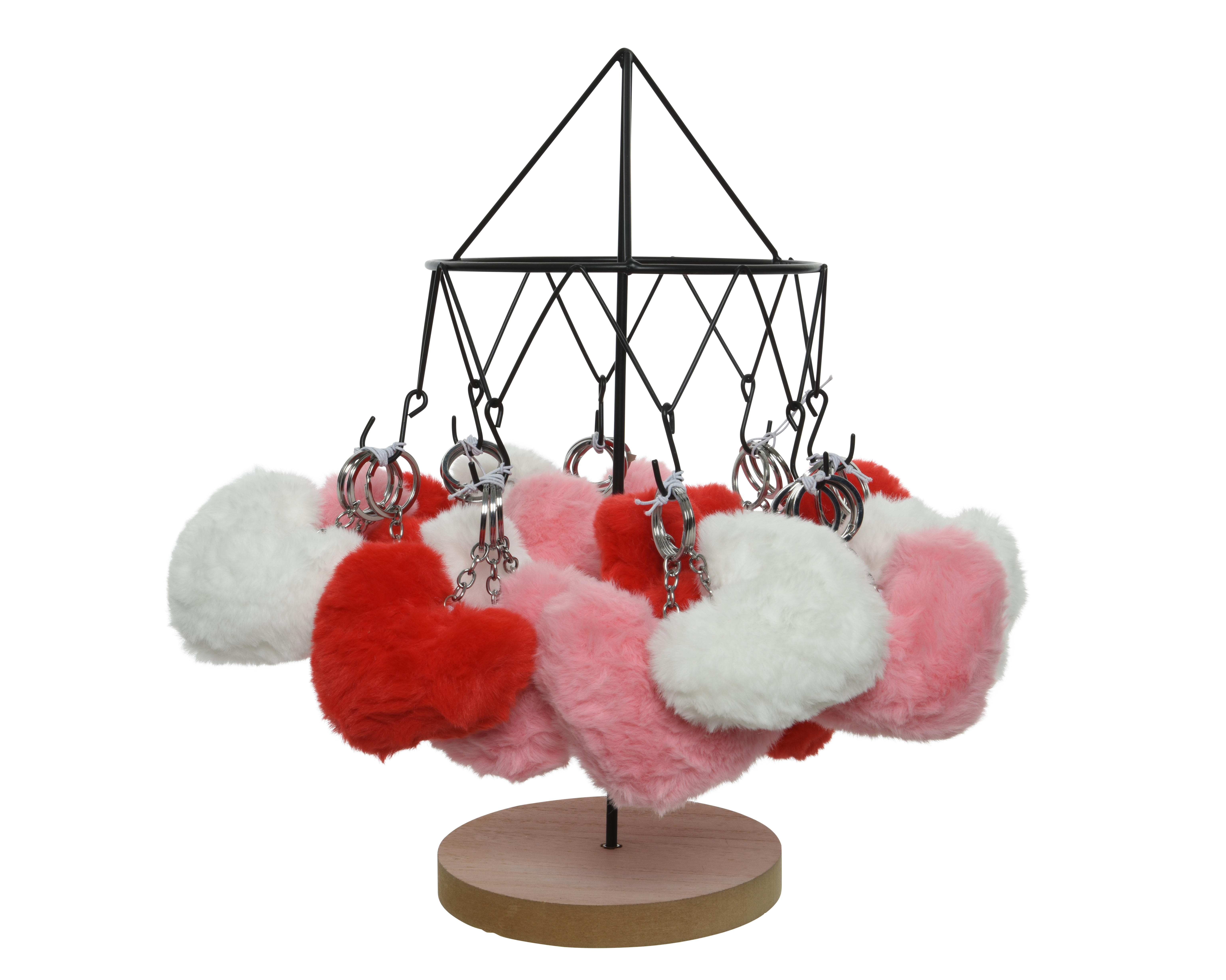 Sleutelhanger Hart Wit/Rood/Roze 11x10x2.5 cm - Faux Fur - assorti