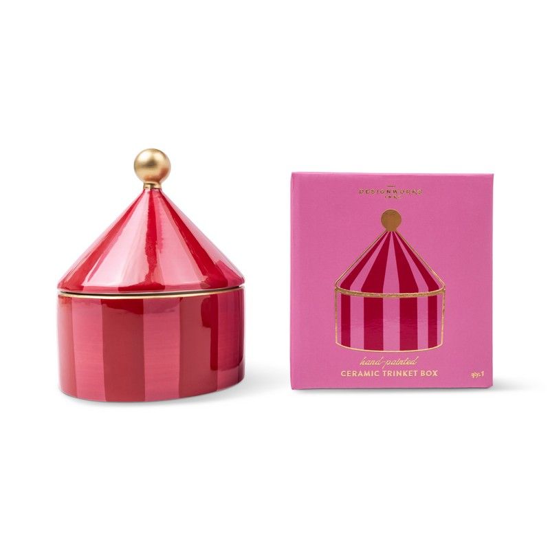 Designworks Ink Trinket Box Pink & Red Stripe 10x12 cm - Juwelen-/Opbergdoos - Keramiek