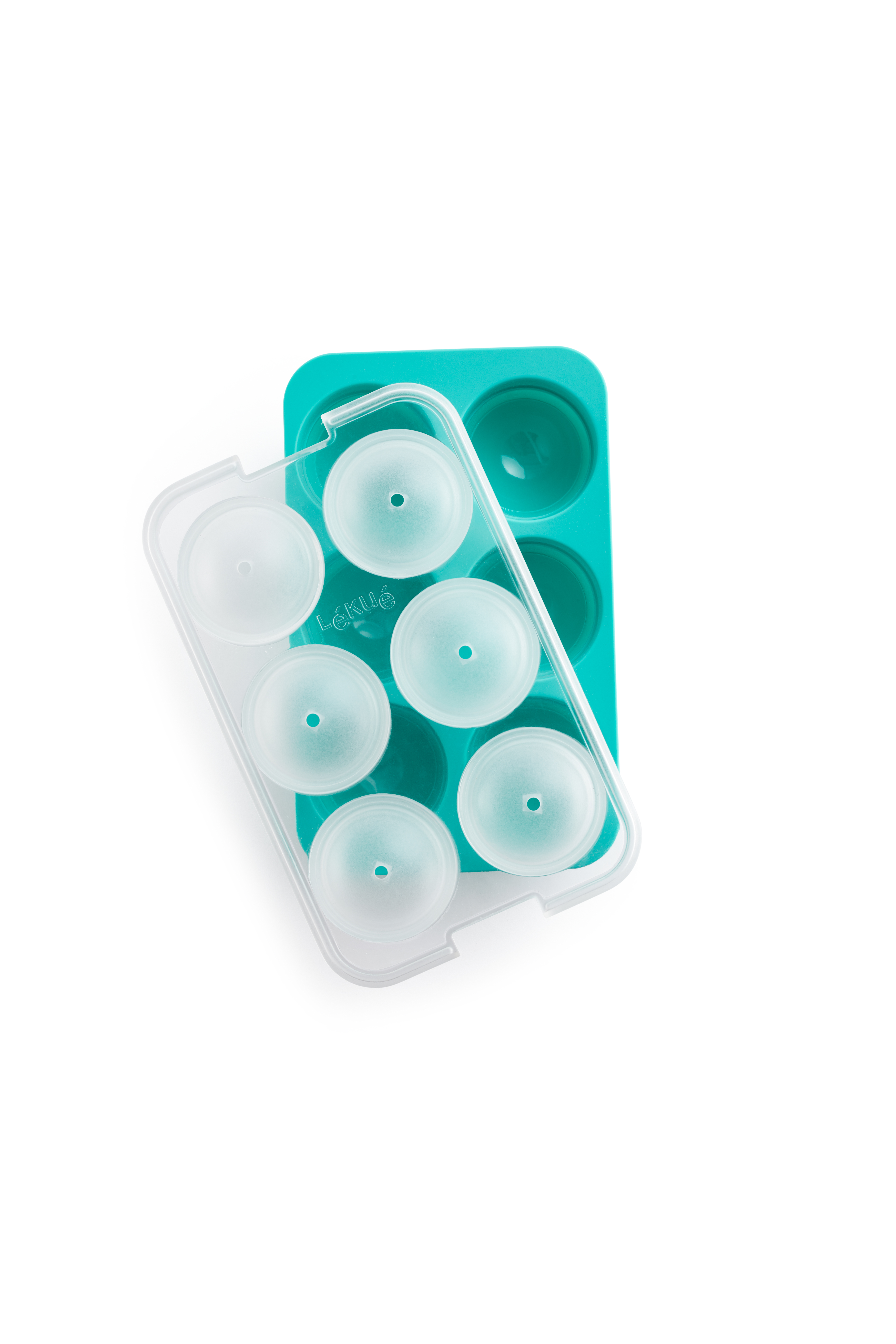 Lékué IJsblokjesvorm Turquoise XL voor 6 IJsballen 5.5 cm- Silicone - 20.5x13x5.5 cm - met Deksel