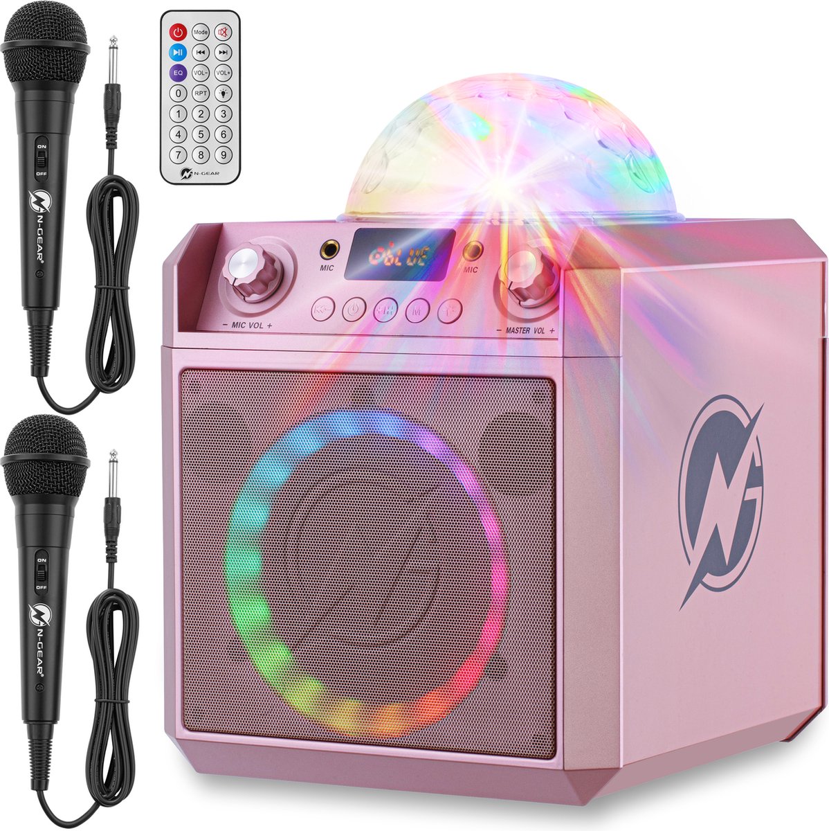 N-GEAR Block Party 602 Bluetooth Speaker-Karaoke set 2 Microfoons met Verlichting Roze