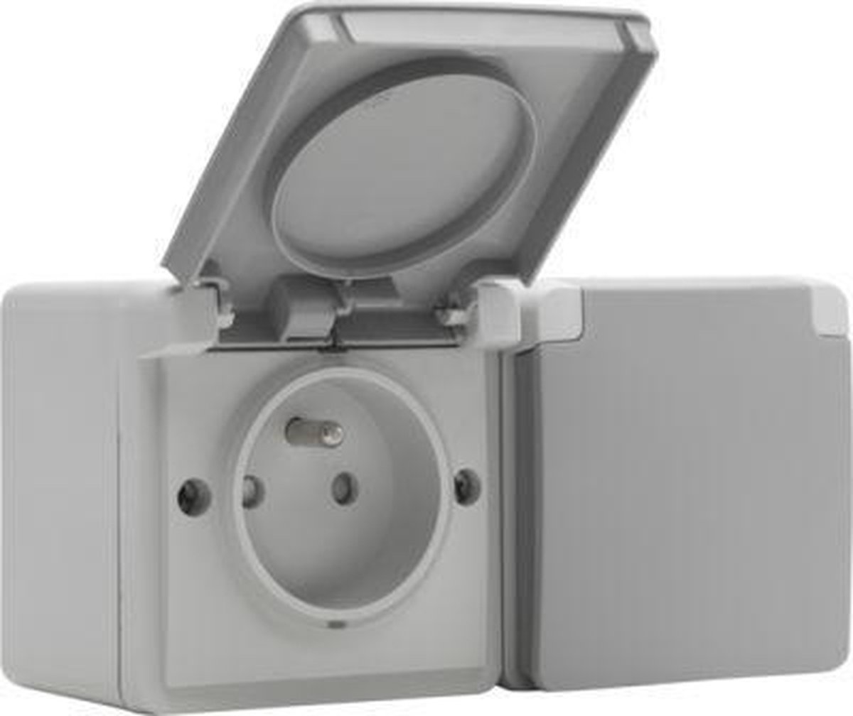 Niko Hydro Dubbele Wandcontactdoos 16A Horizontaal 1x2 Ingangen - Grijs