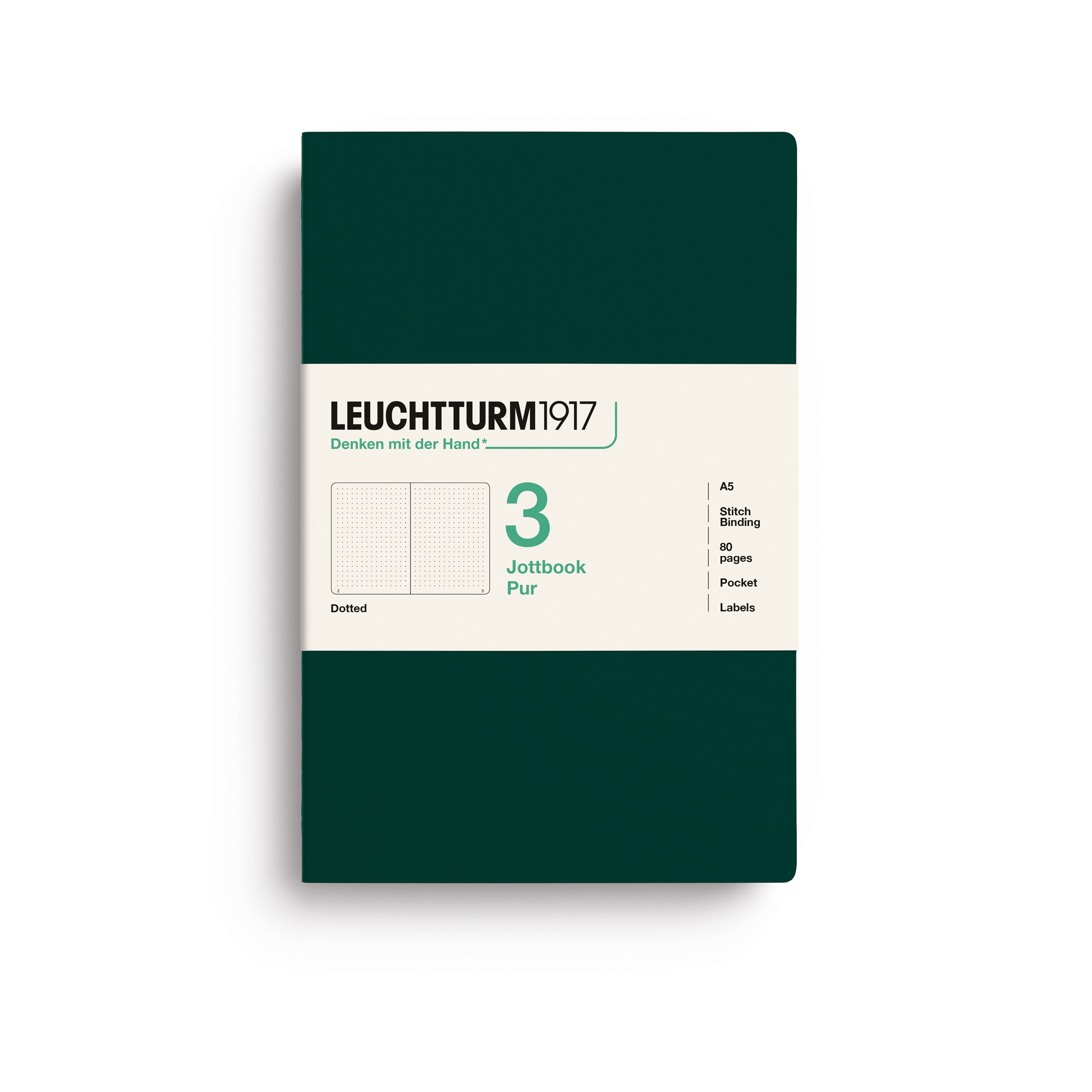 Leuchtturm 1917 Jottbook Pur Notitieboek A5 Dotted 80 vel Forest Green - 3 stuks