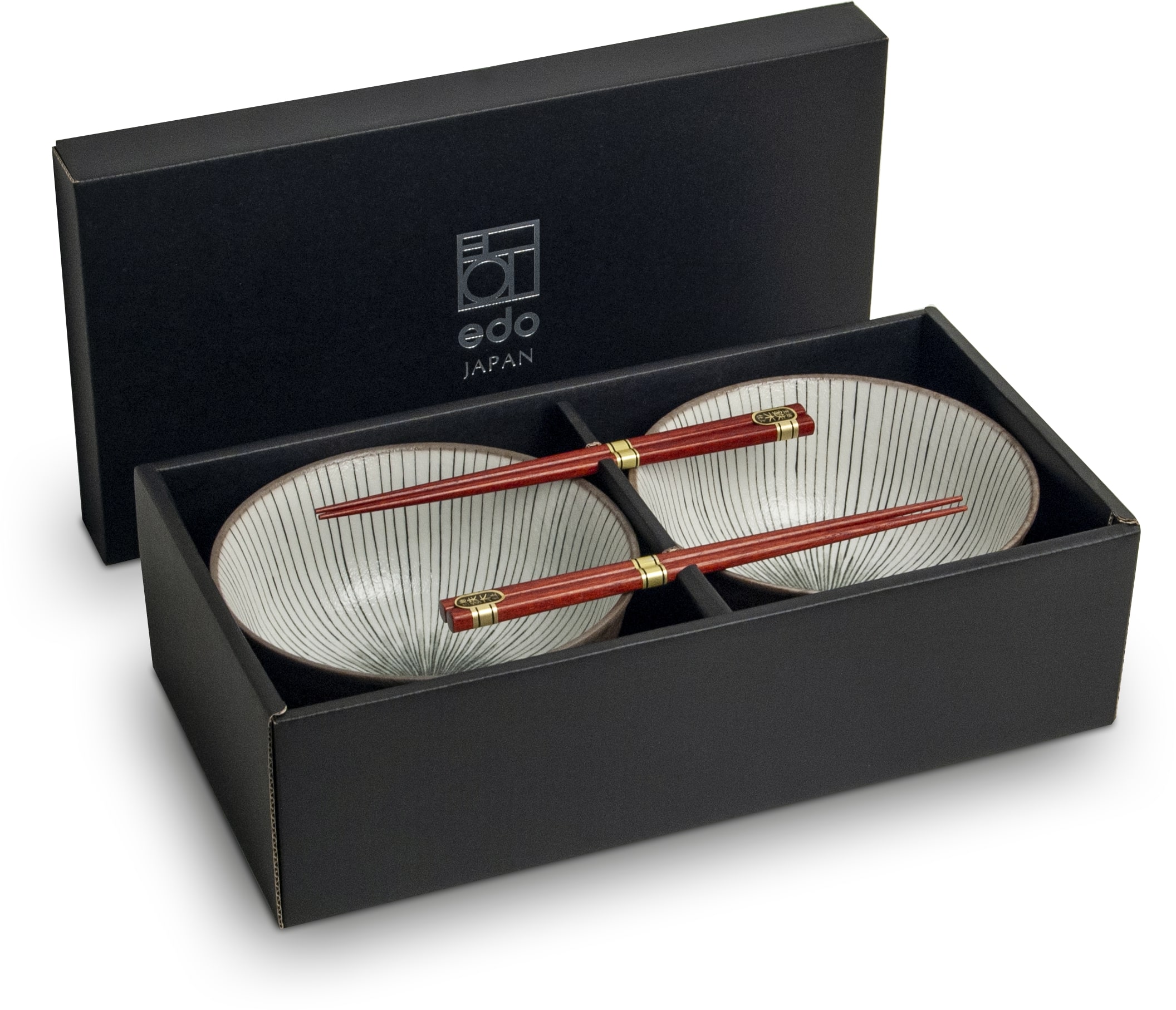 Edo Japan Poke Bowl Set Shima voor 2 Personen - Bowls 17x9 cm & Chopsticks