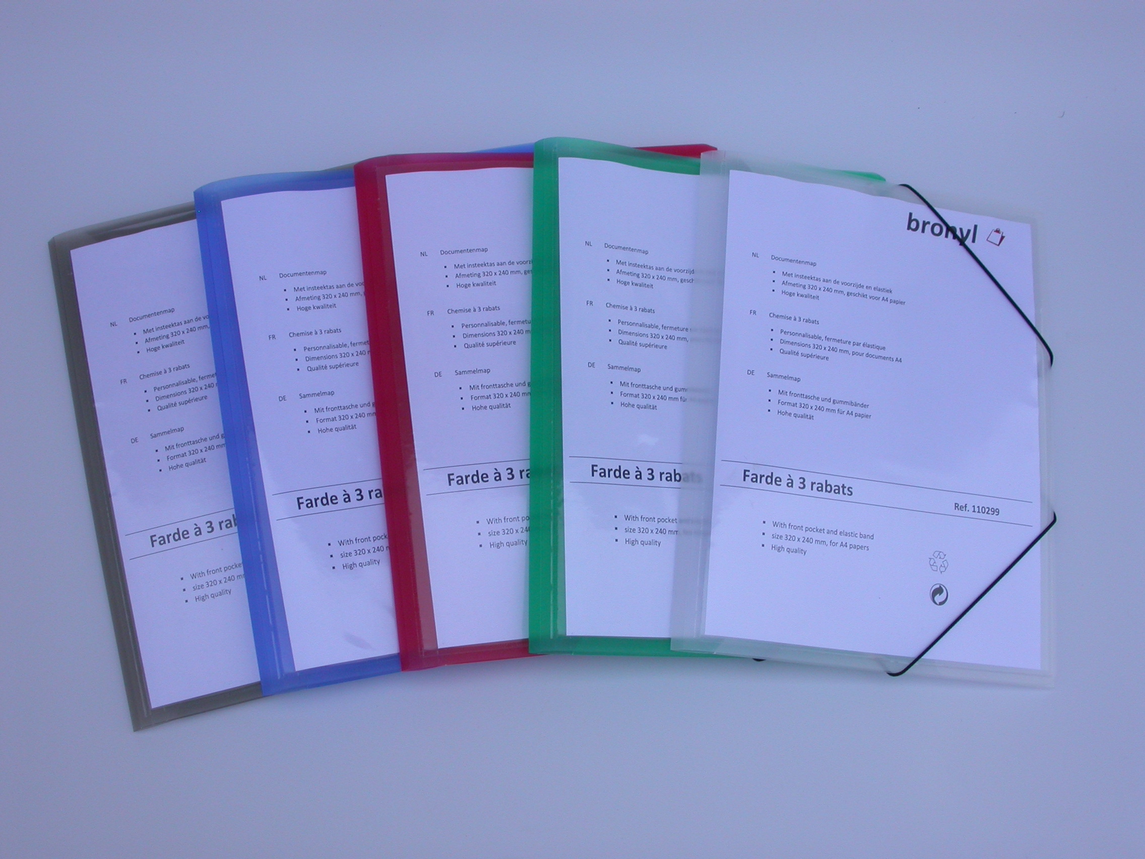Elastomap A4 Panorama PP5/10 Transparant 32x24 cm - 3 Kleppen+Elastiek - assorti - Prijs per Stuk