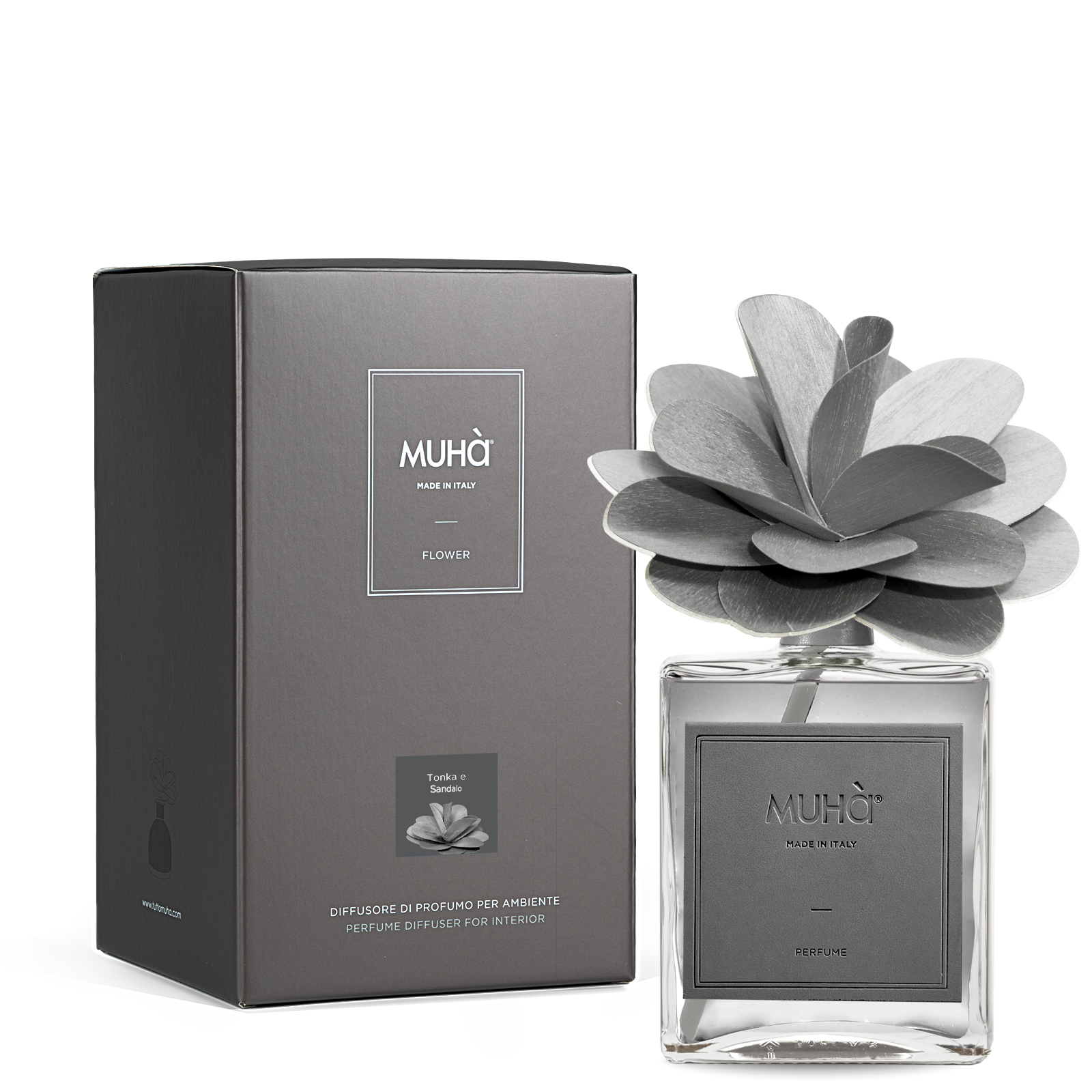 Muhà Geurdiffuser Flower Dark Grey 500ml - Tonka & Sandalwood
