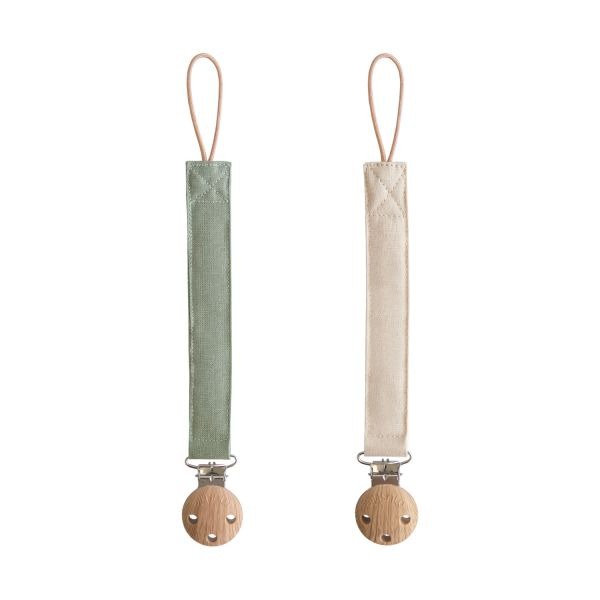 Mushie Fopspeenketting Linen Olive-Shifting Sand - 2 stuks