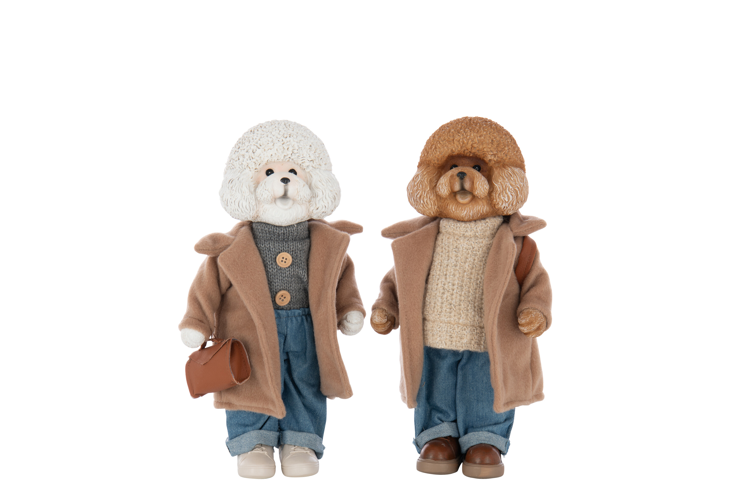 J-Line Poedel met Jas Jongen/Meisje 17x12x34 cm - assorti - prijs per stuk