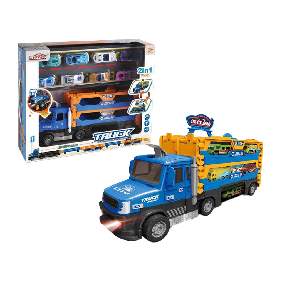 Autotransporter met 8 auto's, openvouwbaar tot 1.40 M circuit, licht en geluid