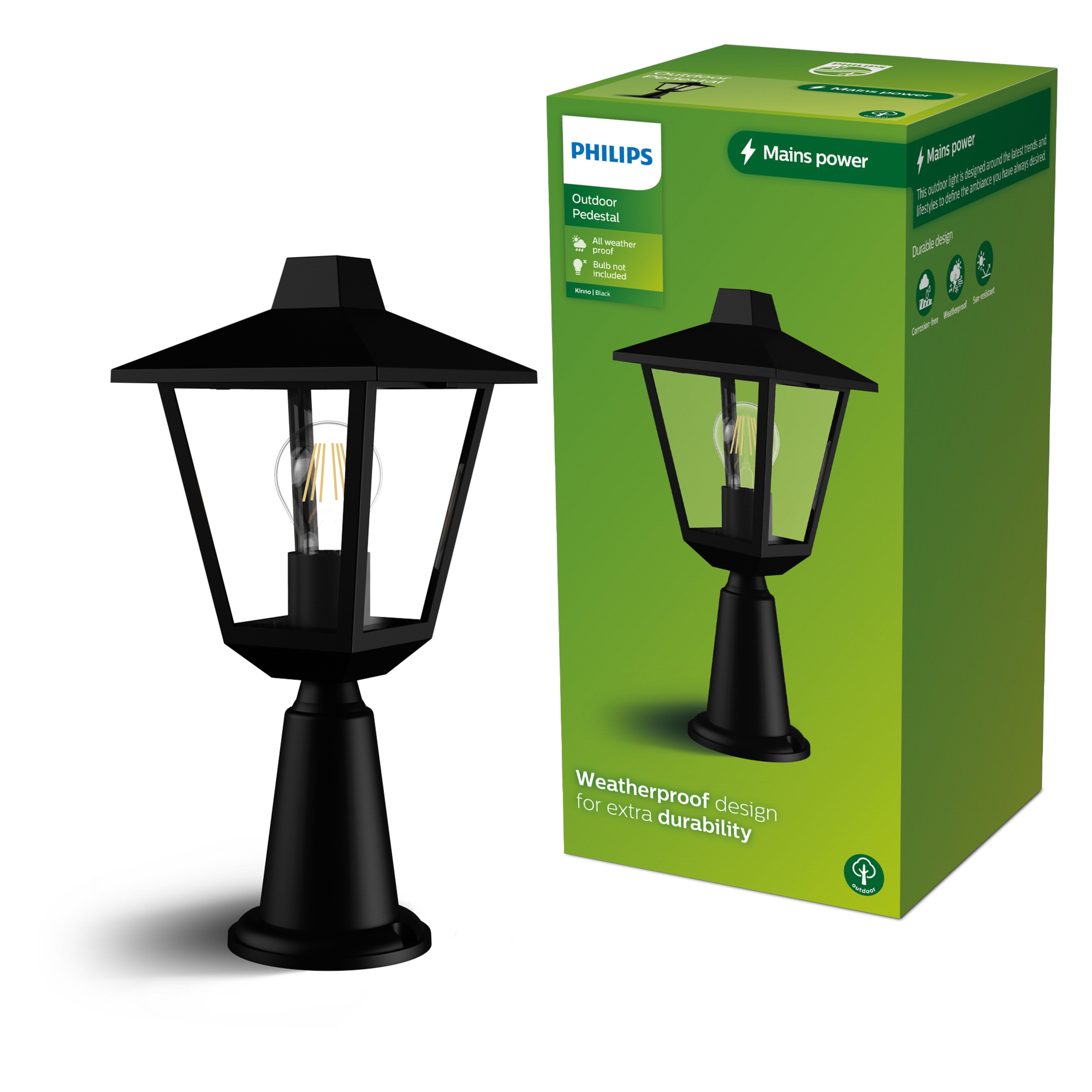 Philips Tuinpaal Kinno Zwart 38.5 cm E27 5W IP44 Outdoor