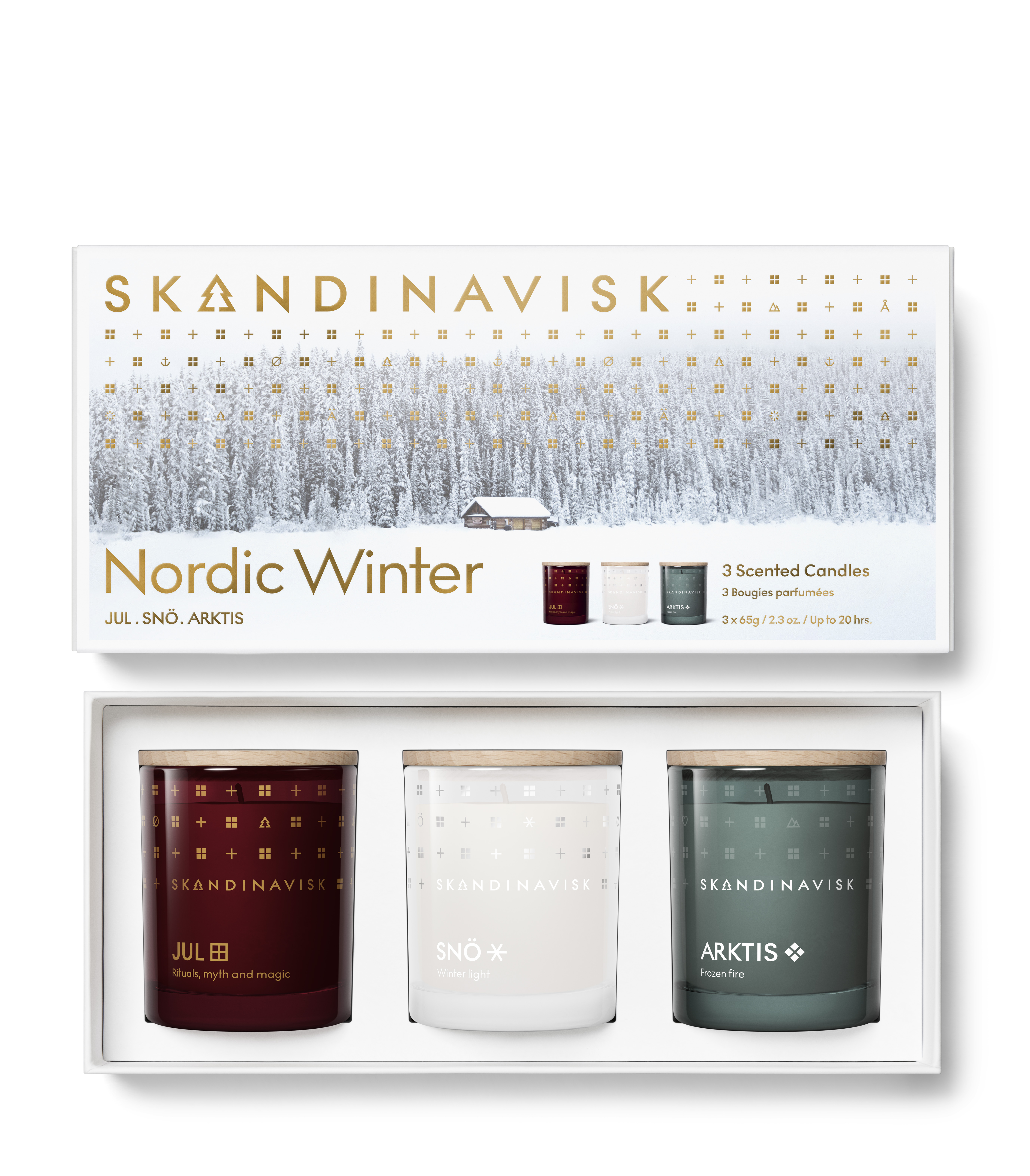 Skandinavisk Geurkaarsen Set Nordic Winter- 3-delig - 3x 65g - elk 20 Branduren
