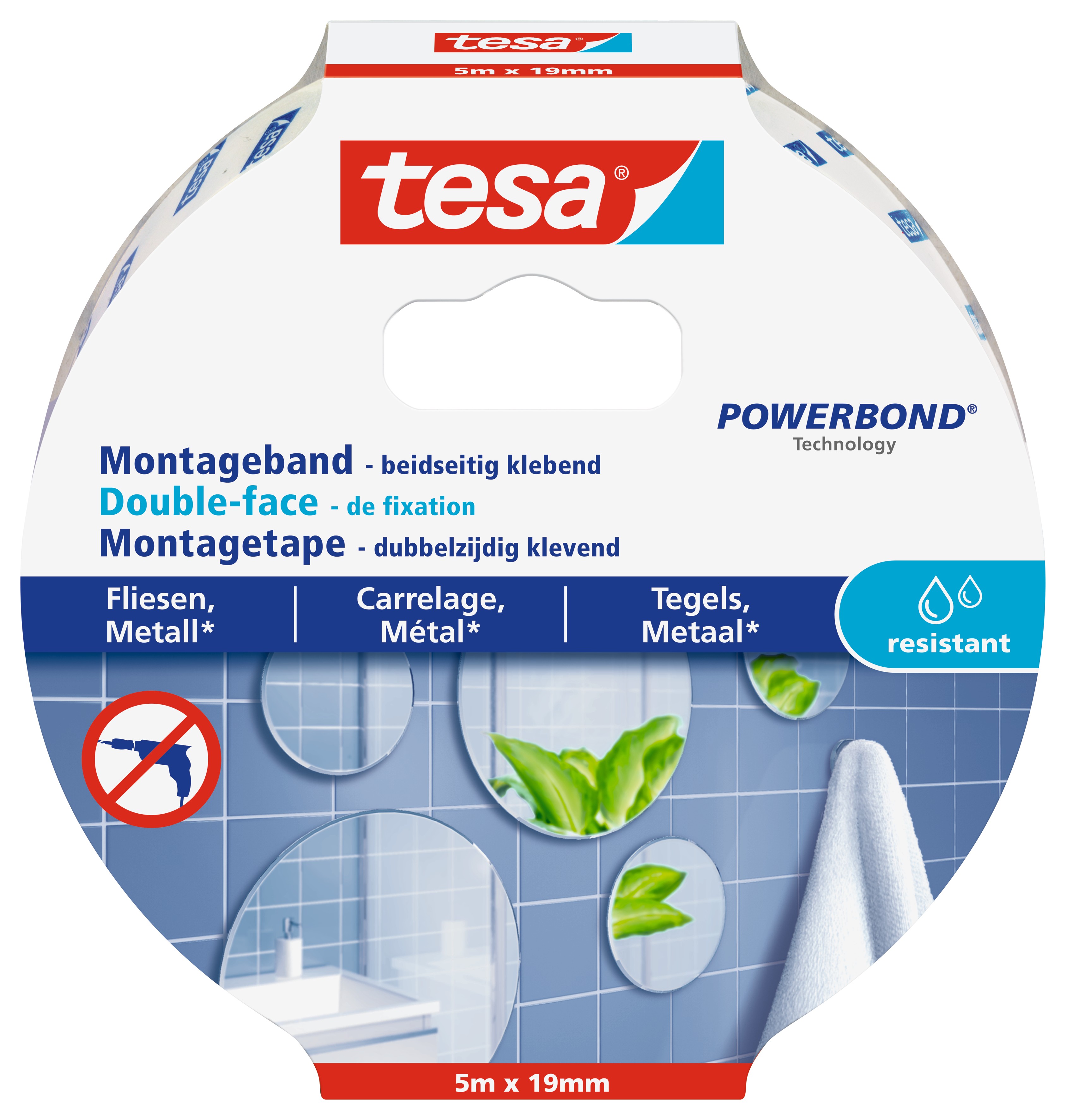 Tesa Powerbond Montagetape Waterproof 5 m x 19 mm - Tegels & Metaal
