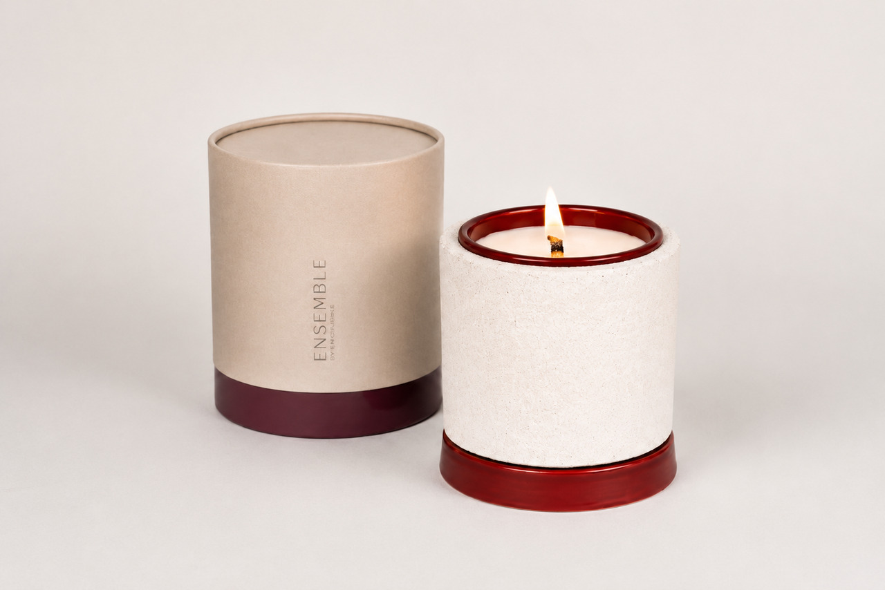Mon Dada & Val Pottery Geurkaars Set Ensemble Burgundy Chic 3-delig - Beton/Keramiek/Kaars Bugz Away
