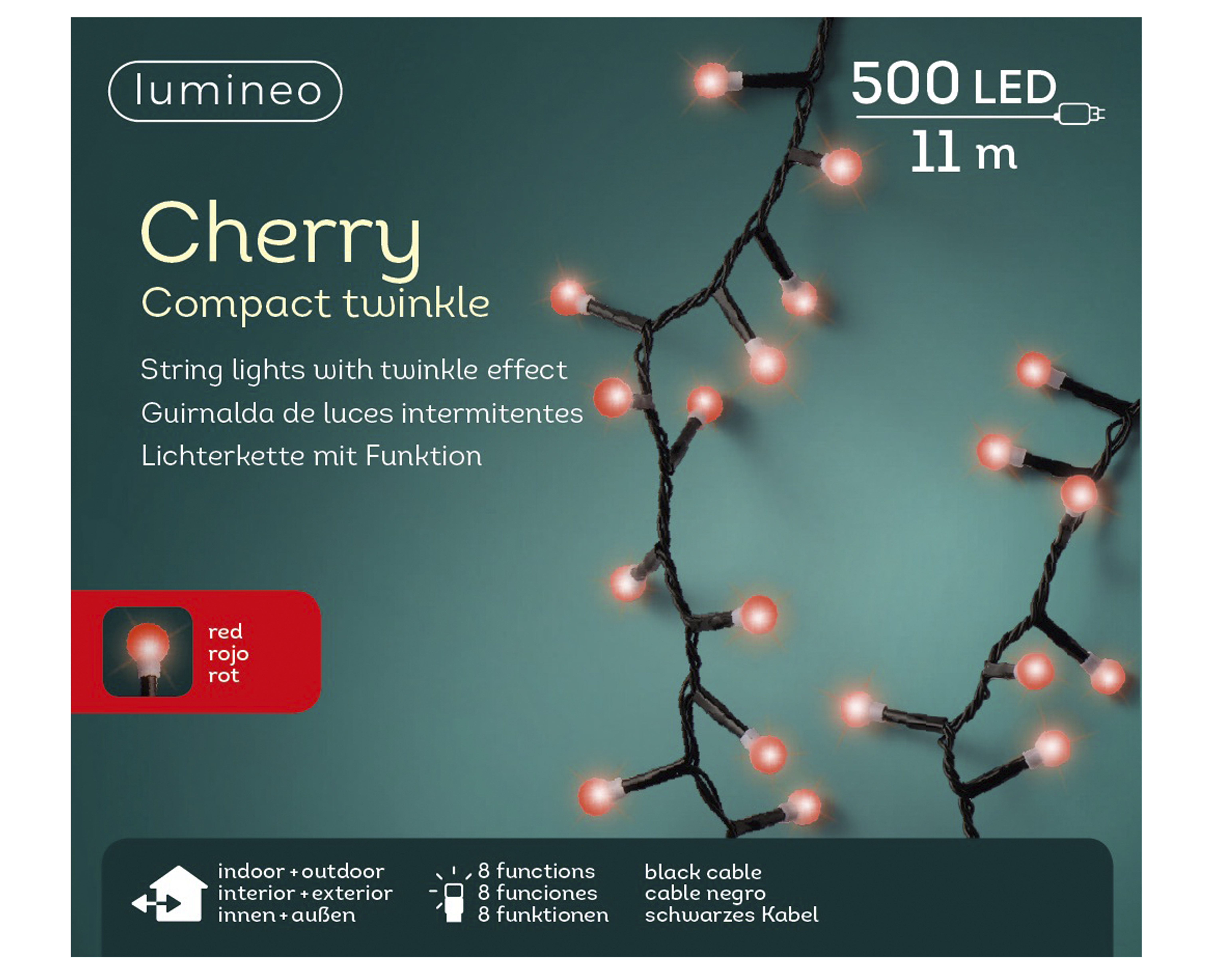 Kerstverlichting LED Cherry Twinkle 11m - 500 leds - Black/Red - In/Outdoor