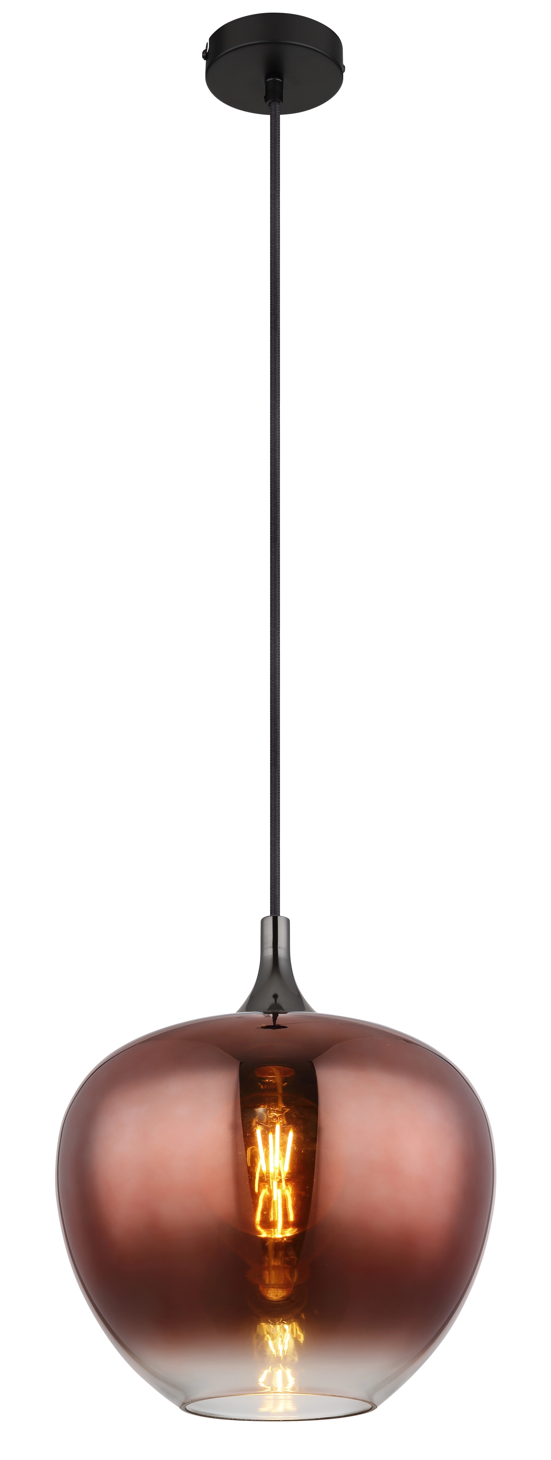 Globo Maxy Hanglamp Zwart met Koper Glas Ø 30cm E27