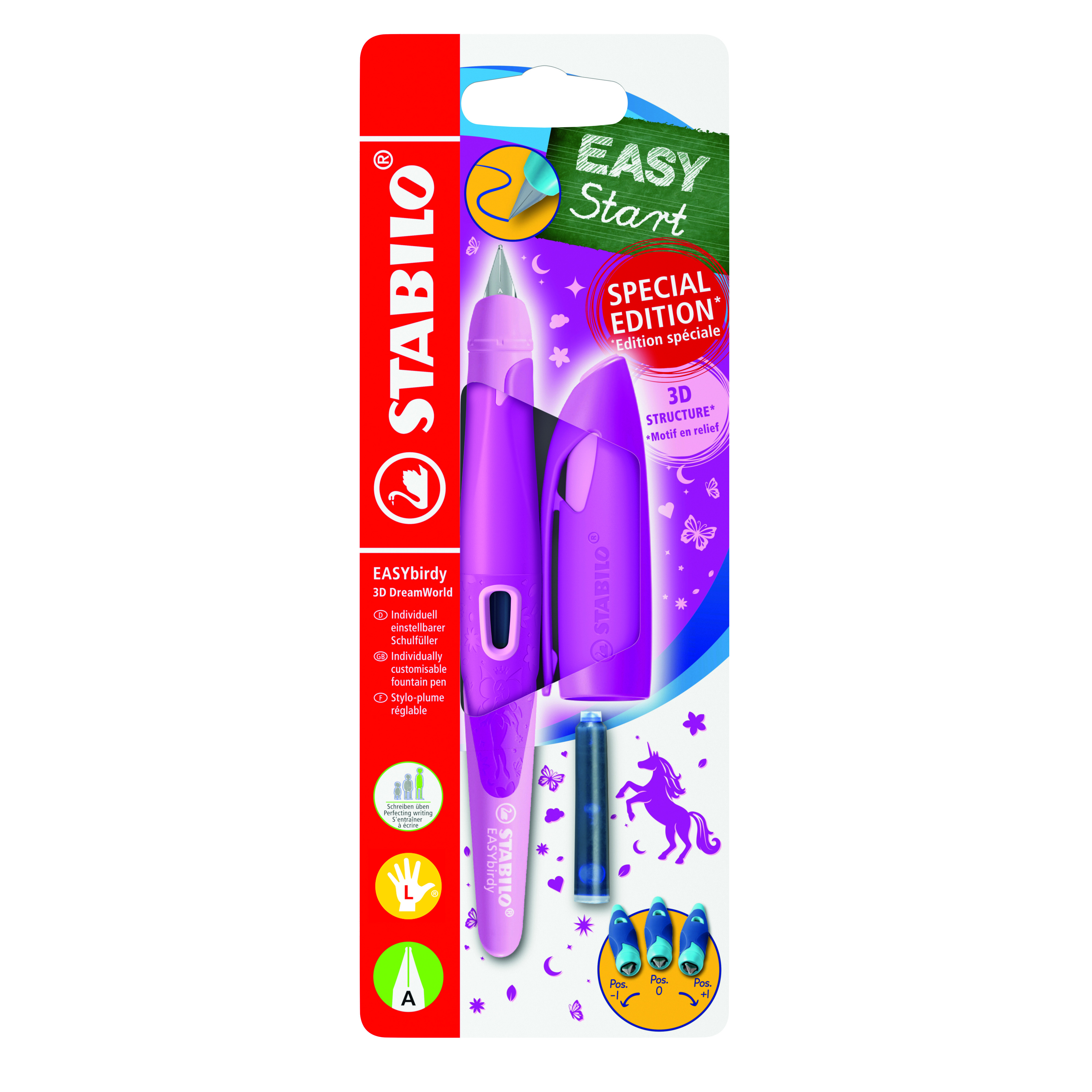STABILO EASYBirdy Vulpen 3D DreamWorld Roze Links met Vulling-Tool - Blister