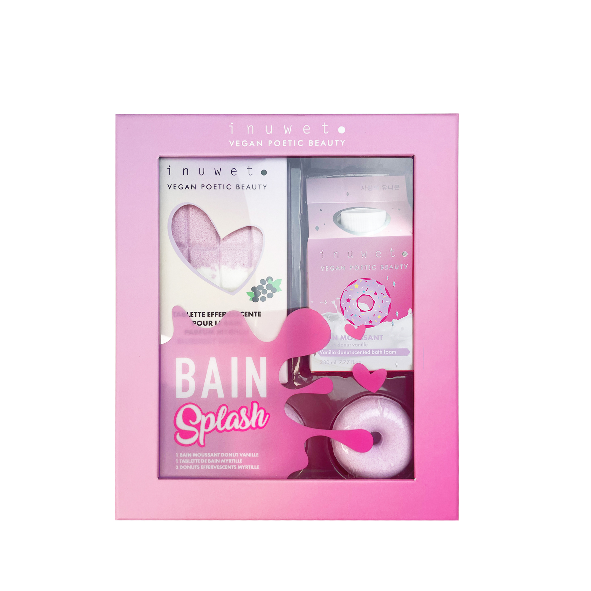 Inuwet Splash Set Ginger & Donut - Bruistablet & Bruisbal Bosbes/Schuimbad Vanille