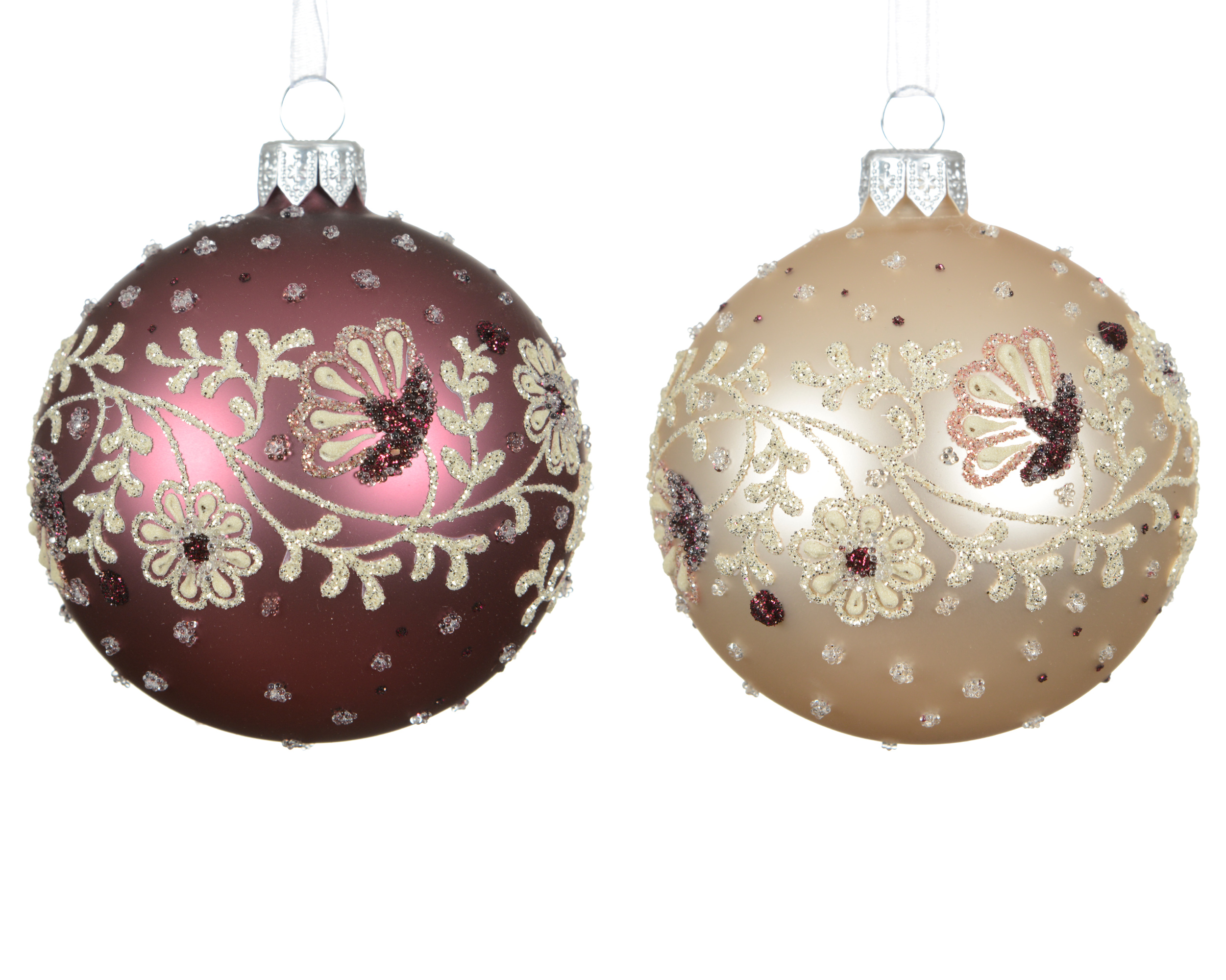 Kerstbal Glas 8cm met Bloemen - Mat - assorti - prijs per stuk