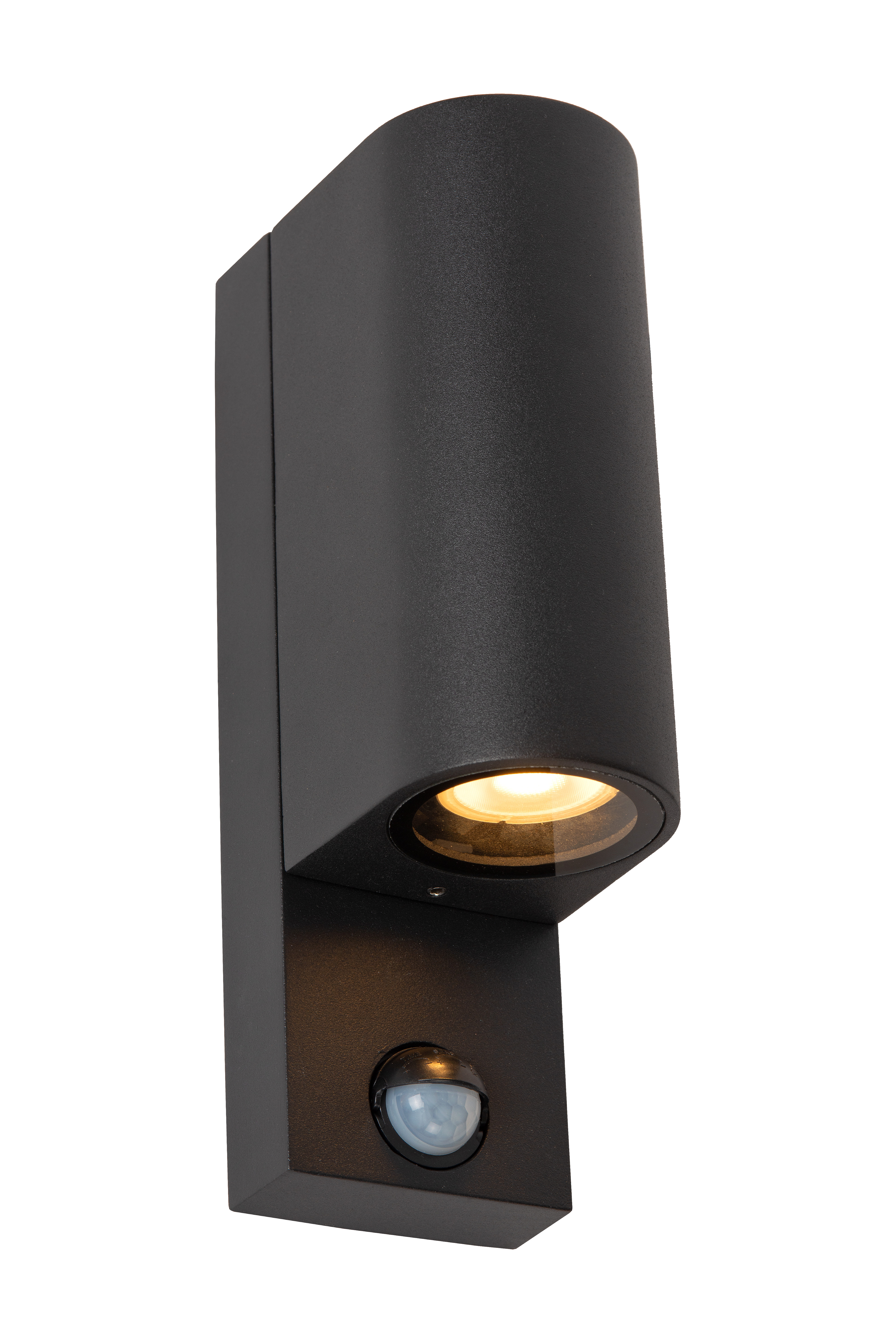 Lucide Zaro IR Wandspot Outdoor Zwart Rond 2x GU10 IP65 met Sensor