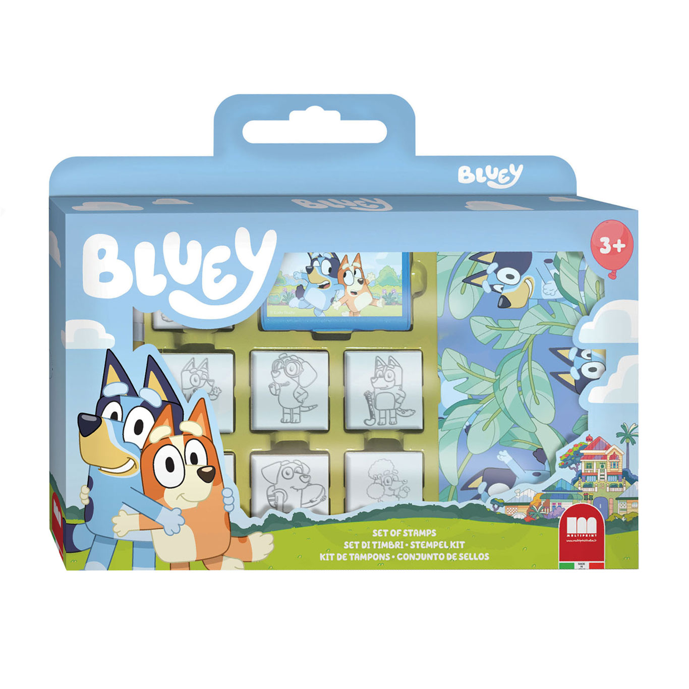 Bluey Stempeldoos 7 houten stempels, 3 stiften, inktkussen