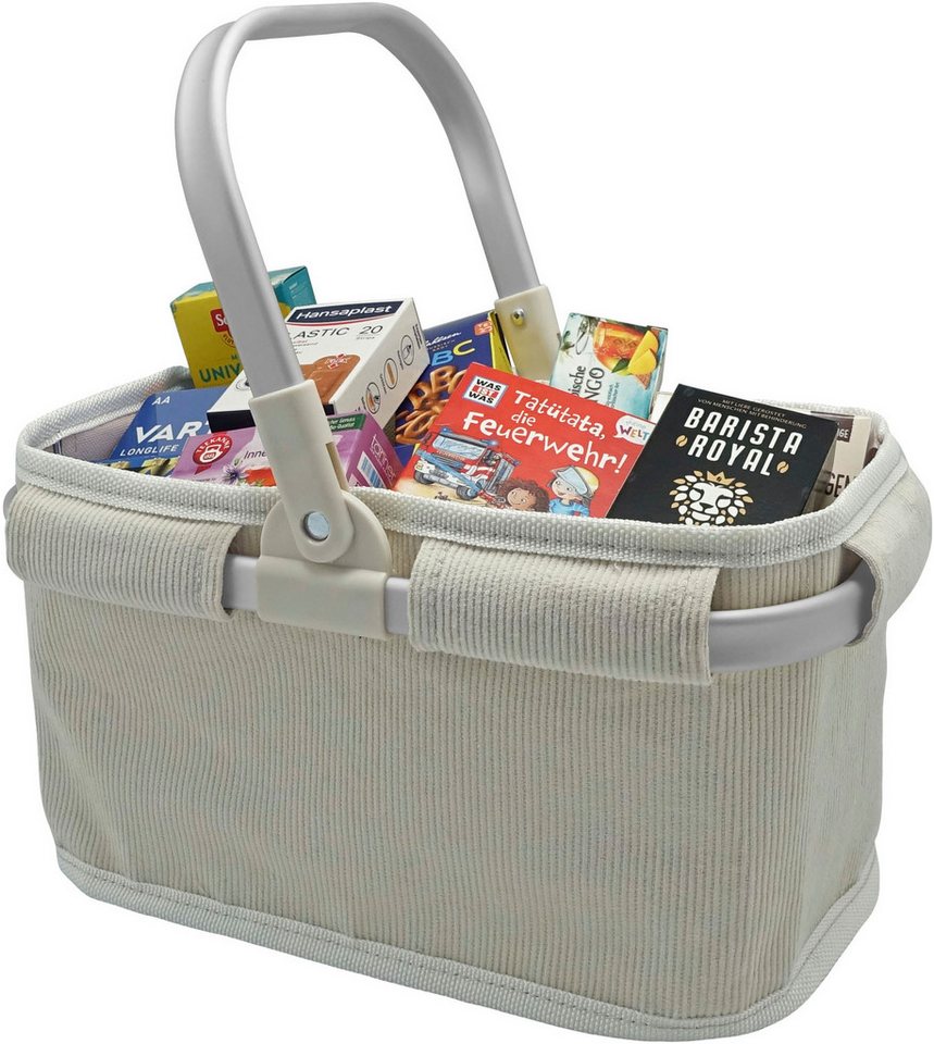 Stoffen winkelmand gevuld met aluminium ring en handvat "pure sand"