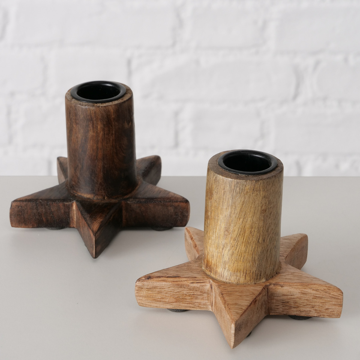 Boltze Home Kandelaar Woko 10x7 cm Naturel/Bruin Mangohout - Ster - assorti  - prijs per stuk