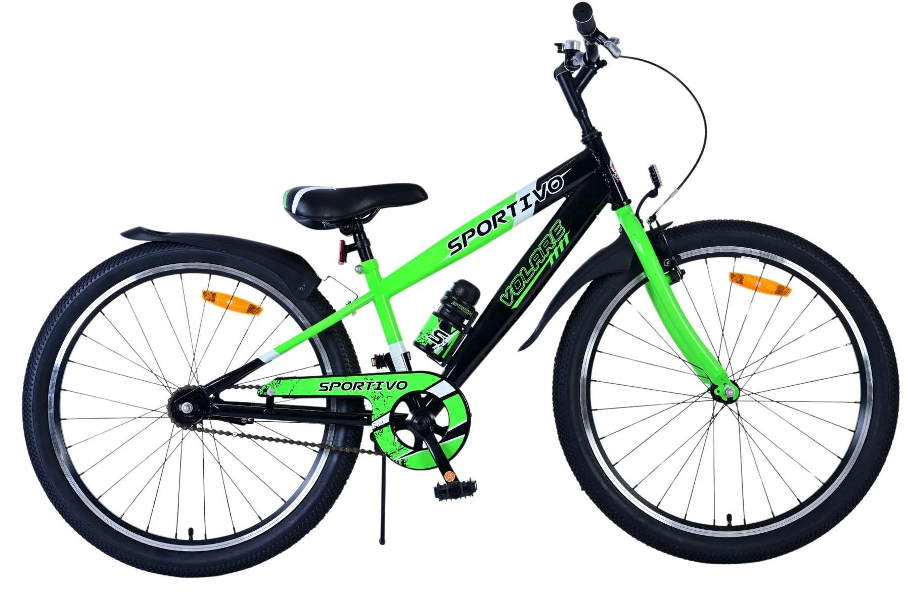 Volare Sportivo Kinderfiets Groen/Zwart Handrem+Terugtraprem 24 inch