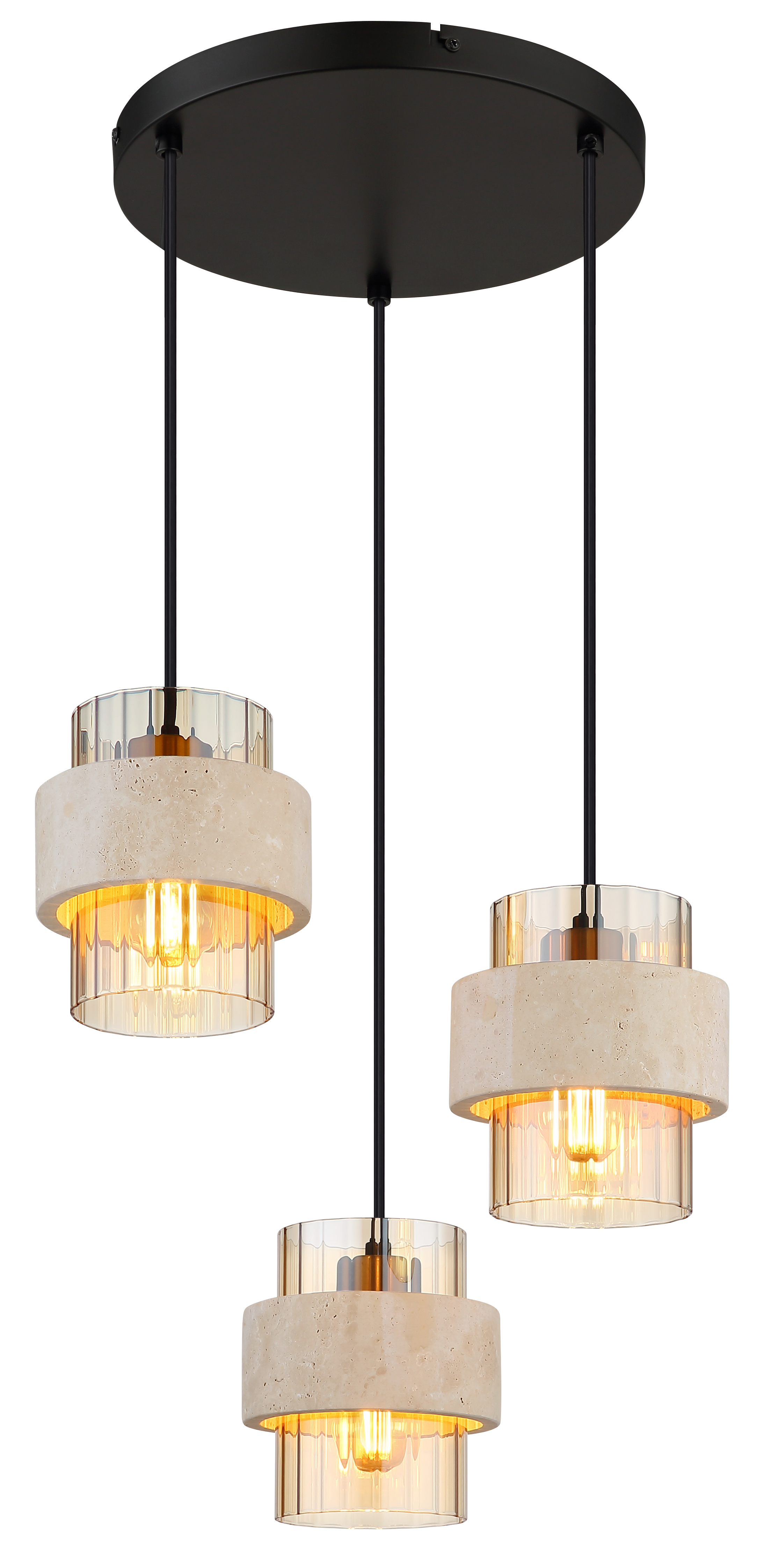 Globo Daren Hanglamp Mat Zwart/Travertijn 37,5x130 cm excl. 3x E27 40W 230V