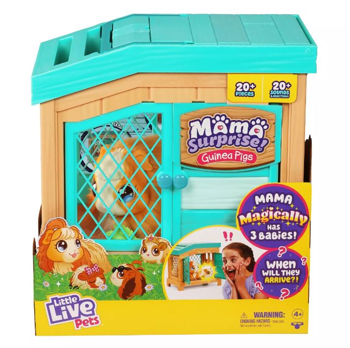 Mama Surprise - Pluche Cavia krijgt 3 baby's, compleet met kooi,