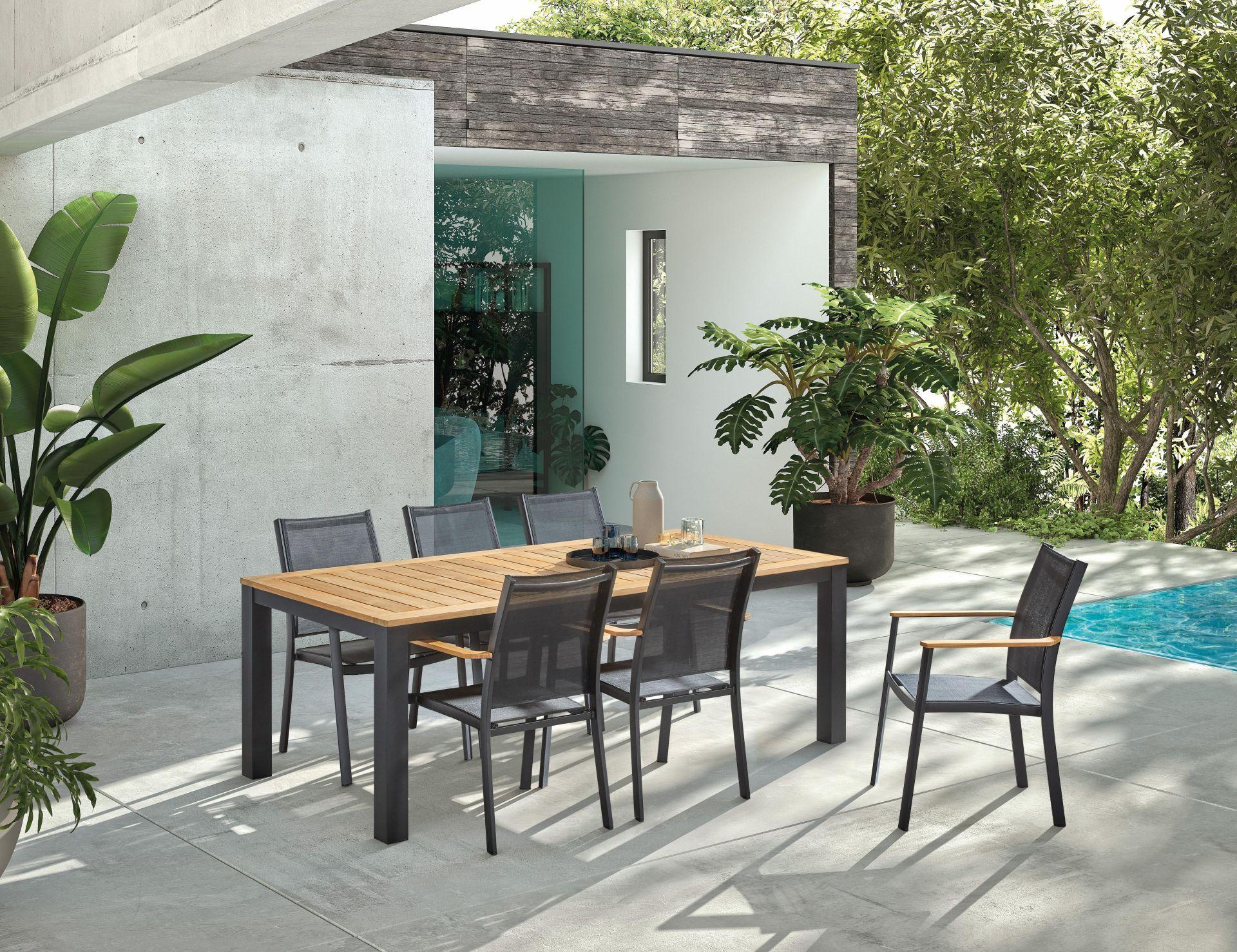 Tuinset Gescova Bora Tuintafel met 6 Bilbao Tuinstoelen Zwart