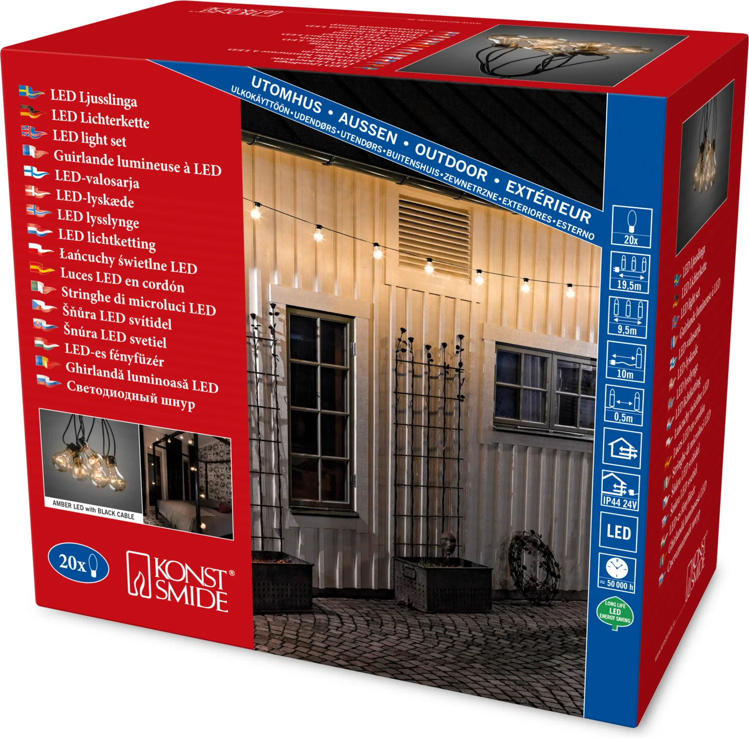Konstsmide Lichtsnoer Startset Peer 9,5m met 20 Lampen 7,2W 16lm 2400K Dimbaar
